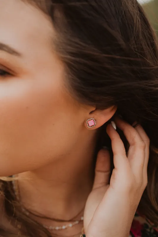 Calliope | Pink Square Rope Stud sold by Goldie Lew