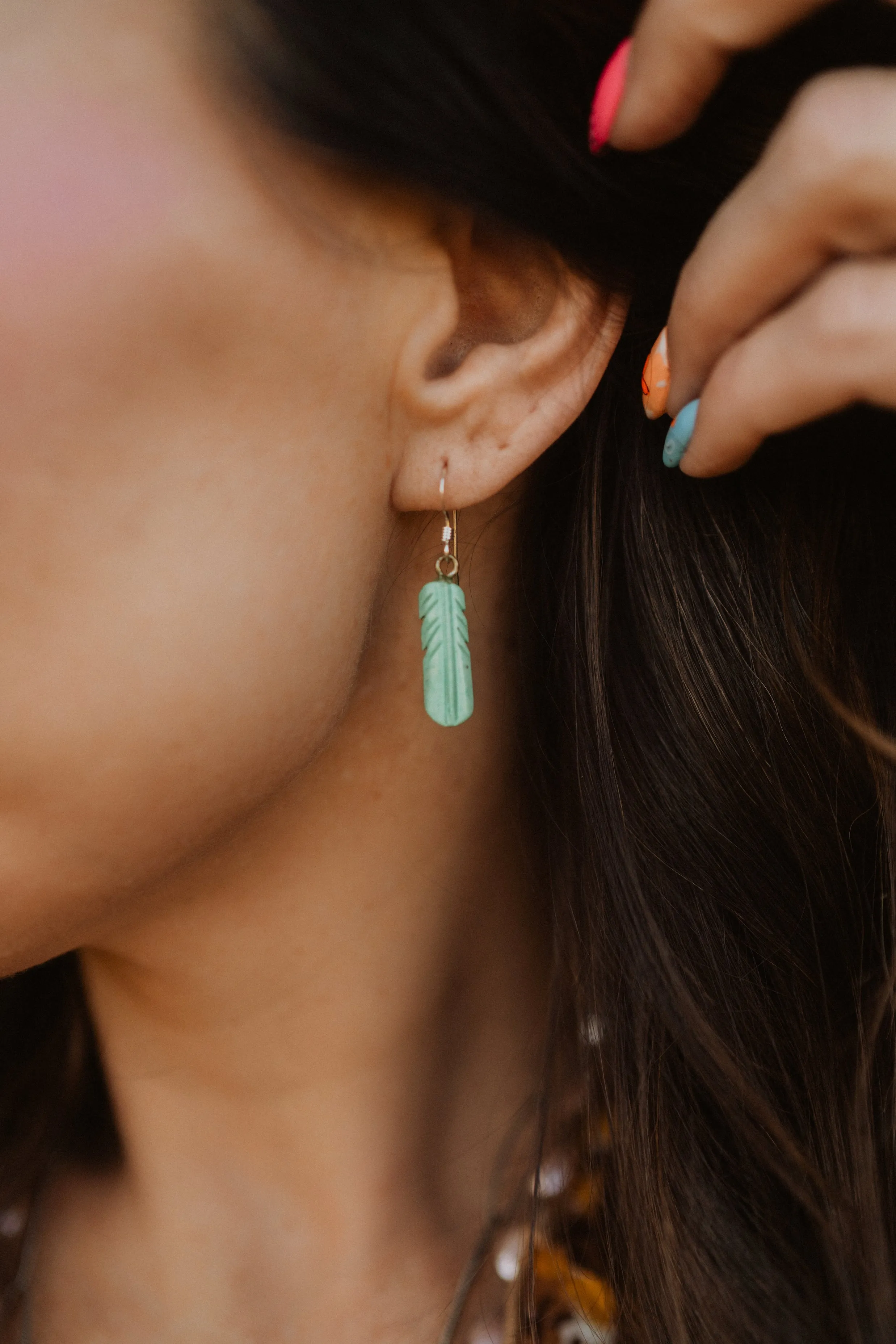 Small Feather Earrings | Turquoise sold by Goldie Lew product image thumbnail 2