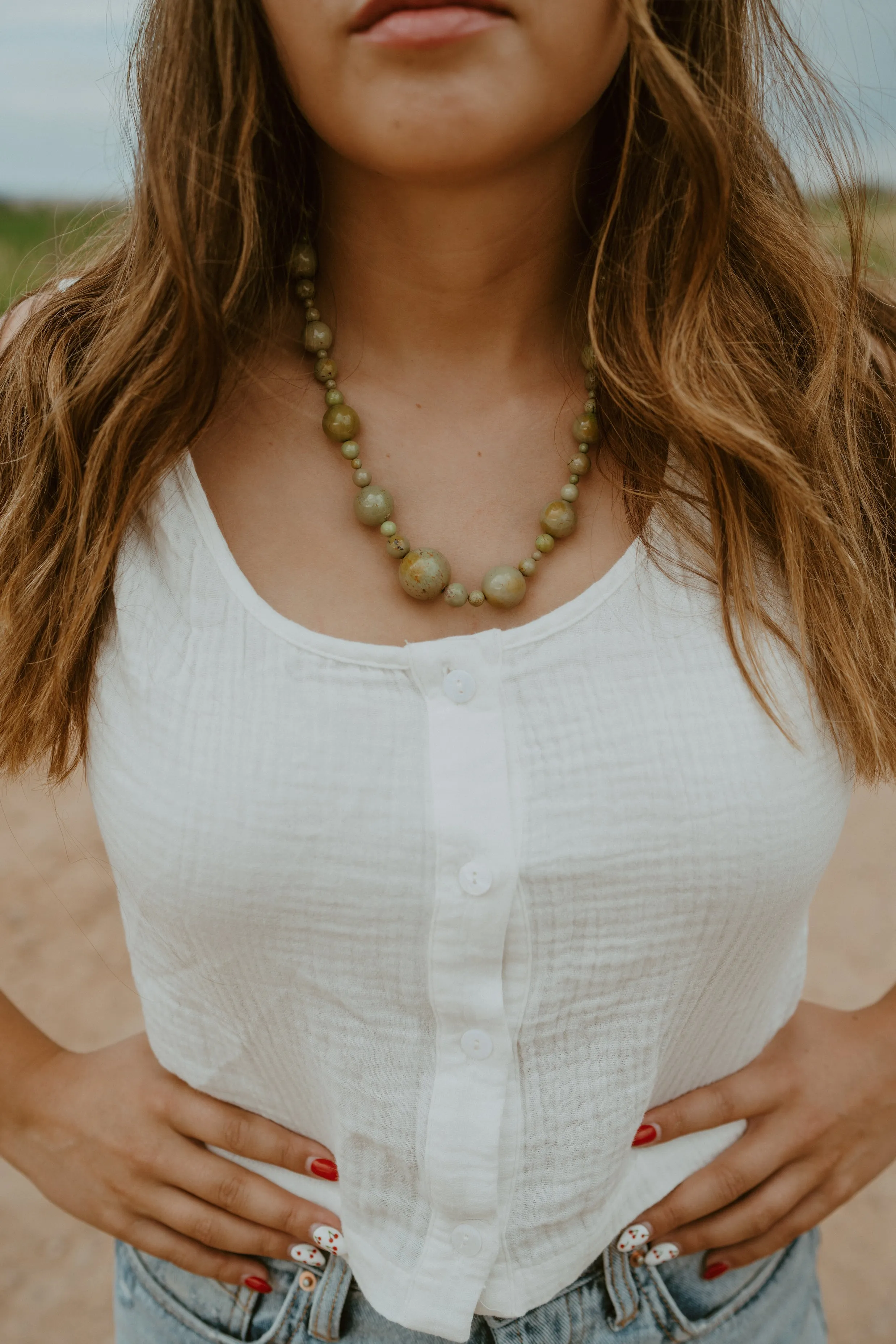 Vivian Necklace | Green & Brown Turquoise sold by Goldie Lew product image thumbnail 2