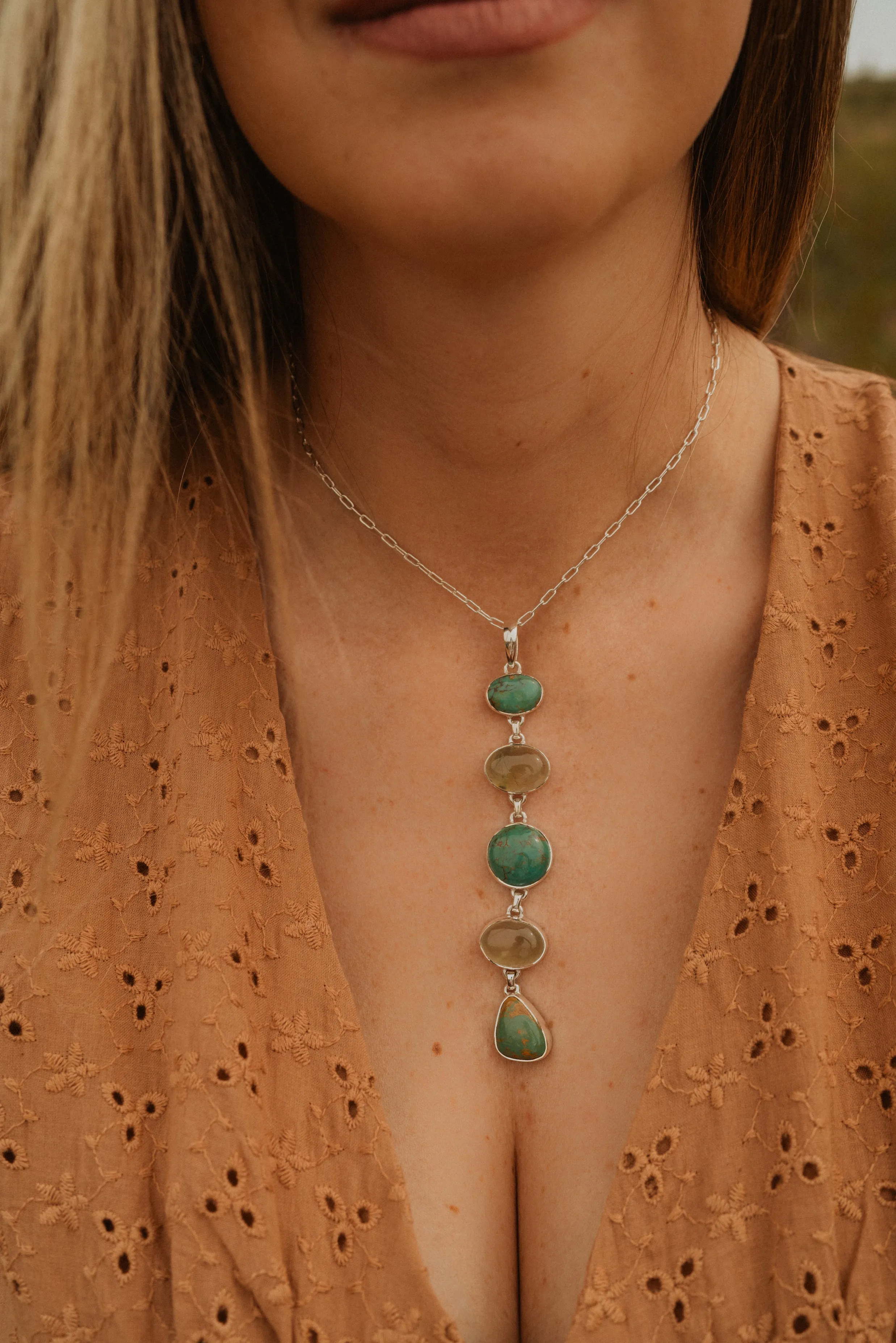 Mirabelle Necklace | Turquoise + Prehnite sold by Goldie Lew product image thumbnail 2