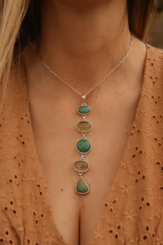 Mirabelle Necklace | Turquoise + Prehnite sold by Goldie Lew