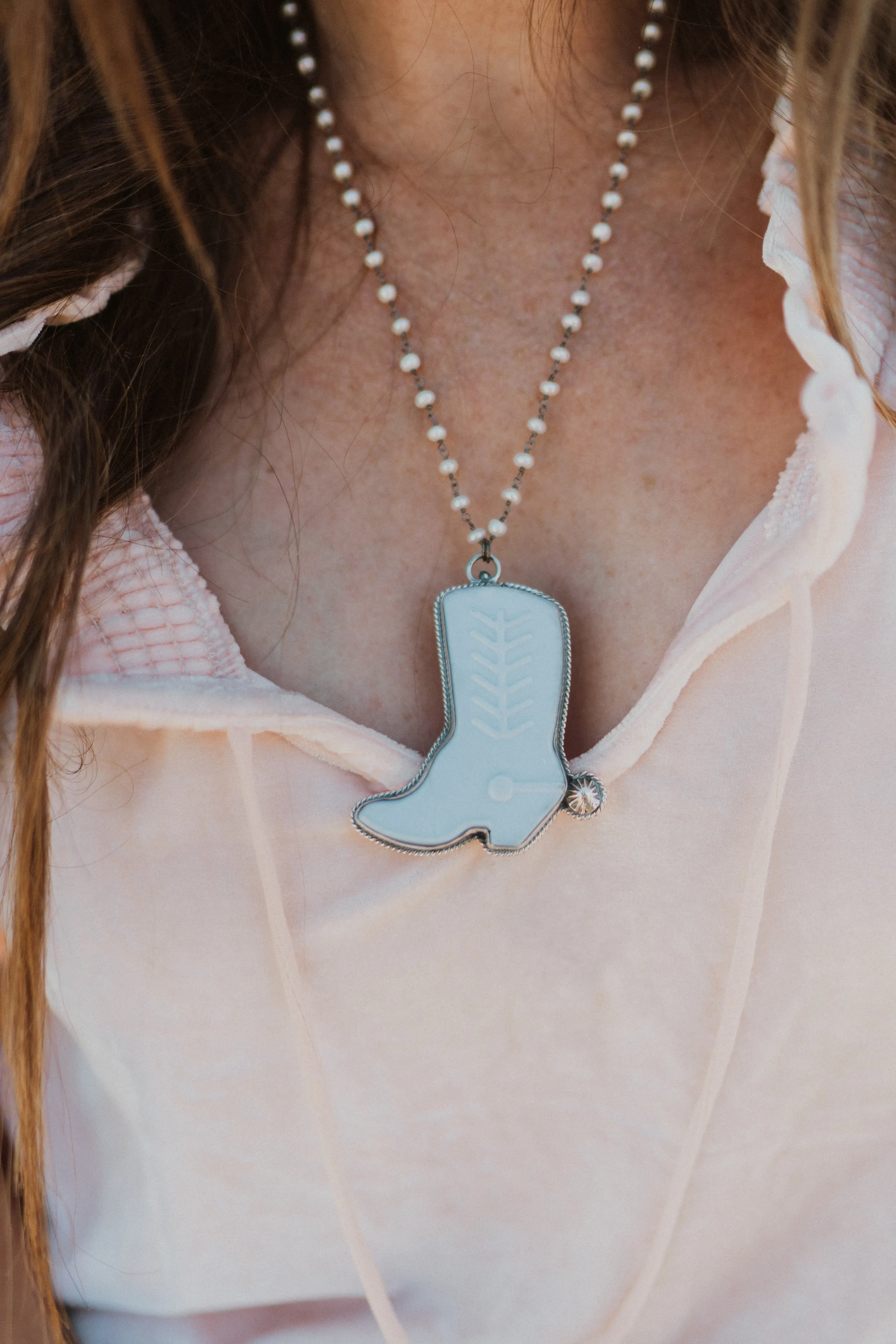 Cowboy Boot Necklace | Pearl - FINAL SALE sold by Goldie Lew product image thumbnail 3