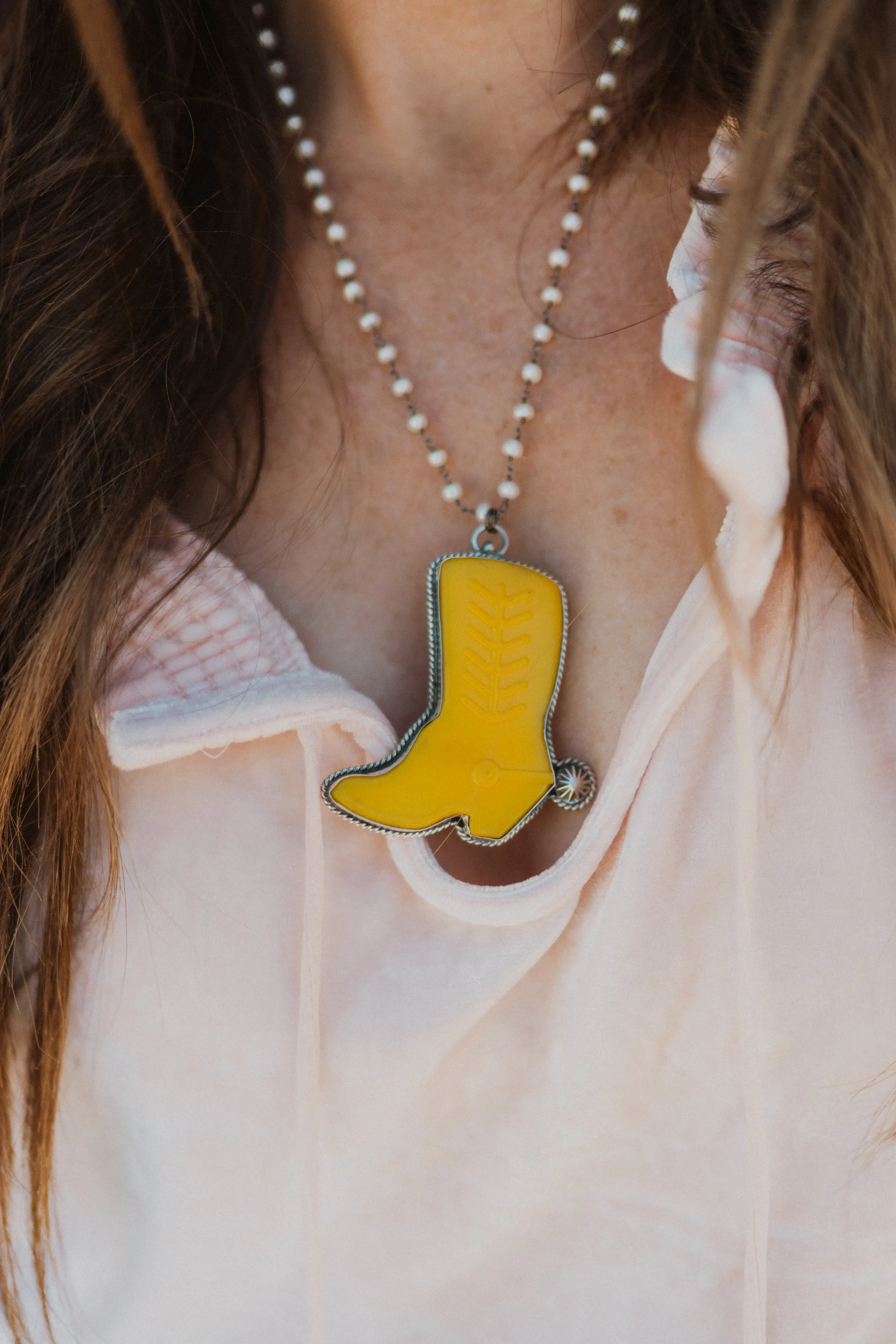 Cowboy Boot Necklace | Pearl - FINAL SALE sold by Goldie Lew product image thumbnail 4