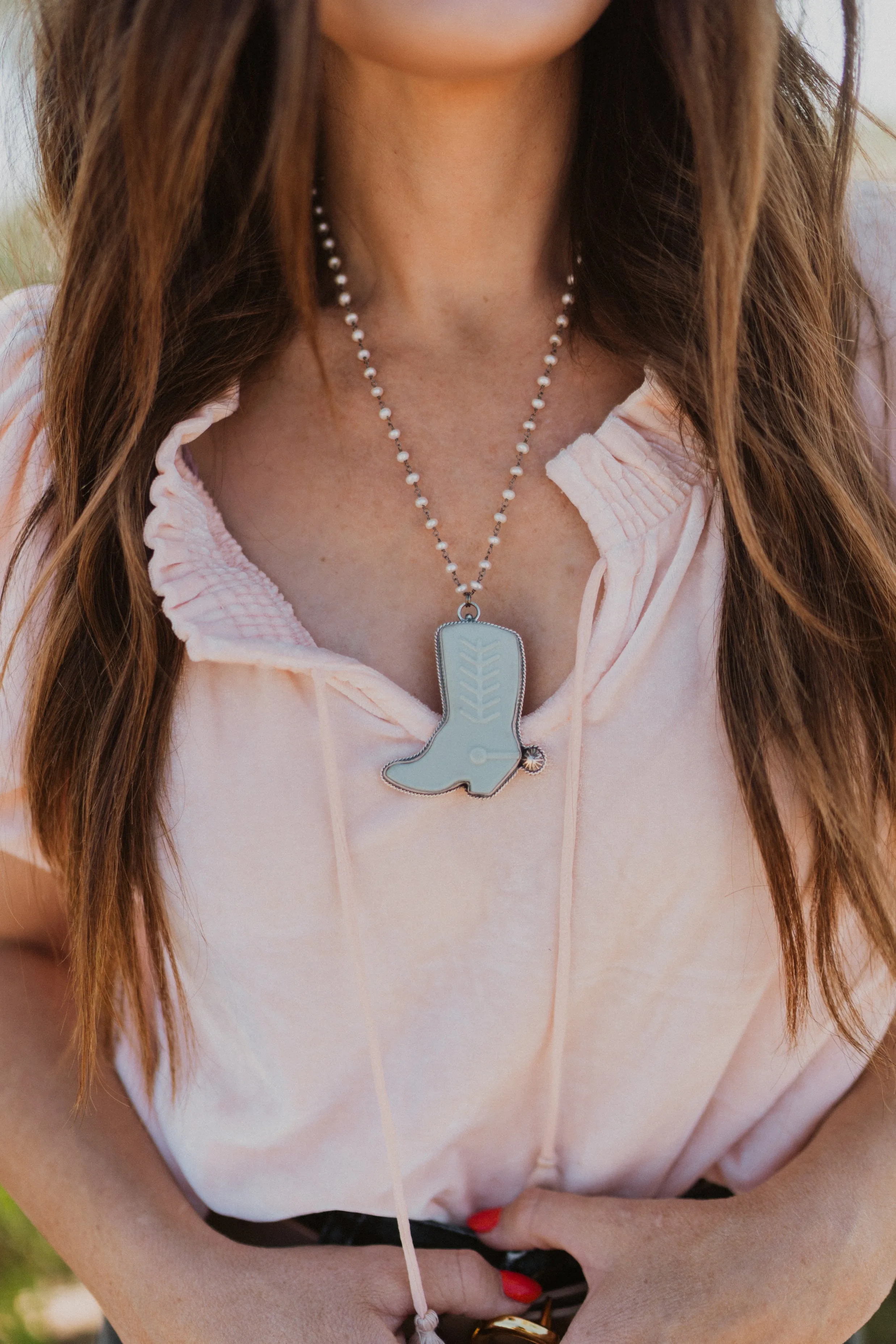 Cowboy Boot Necklace | Pearl - FINAL SALE sold by Goldie Lew product image thumbnail 2