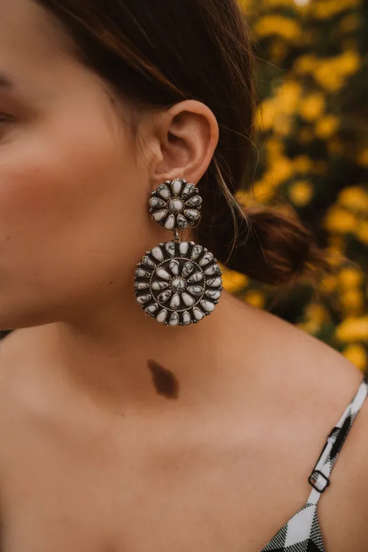 White Buffalo Turquoise Zuni Drop Earrings sold by Goldie Lew