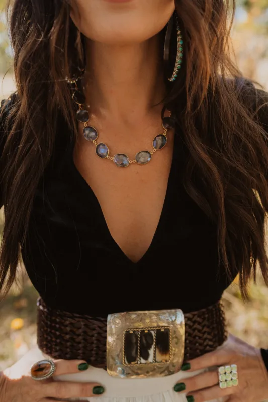 Lynnette Necklace | Mystic Blue Quartz sold by Goldie Lew