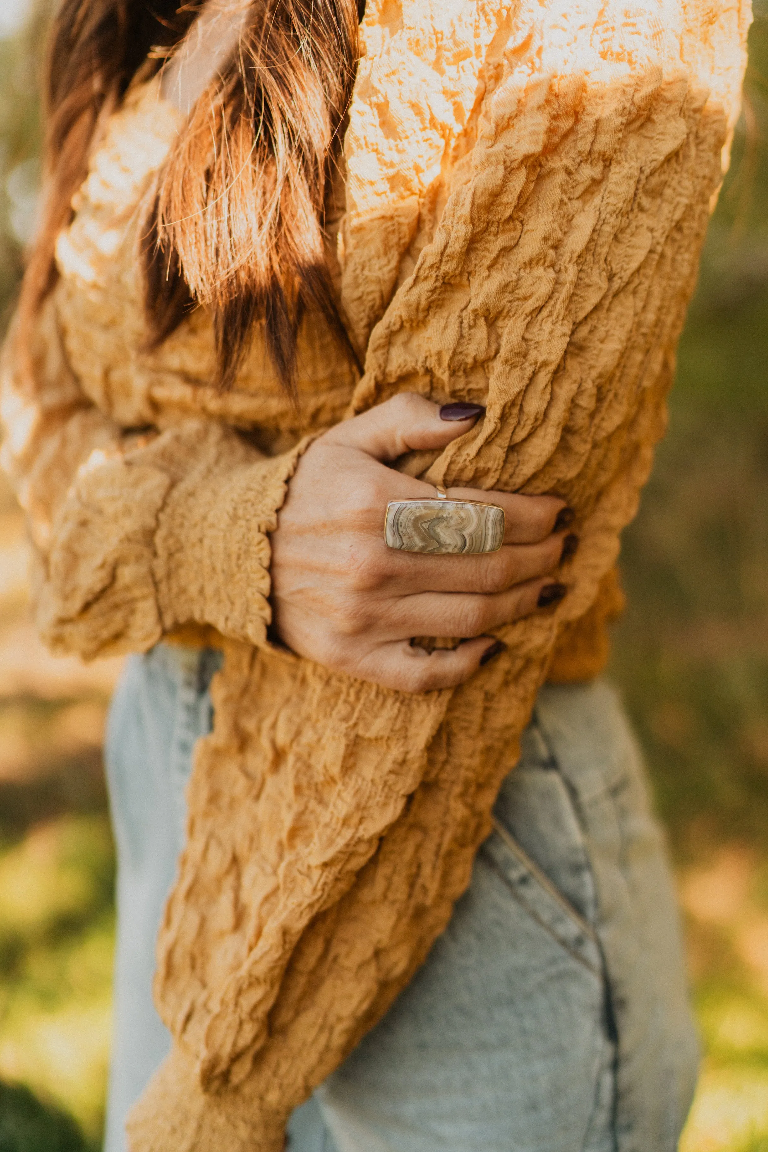 Trinity Ring | Crazy Lace Agate sold by Goldie Lew