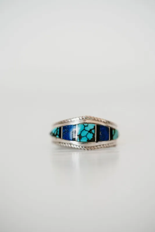 Mini Vertical Shield Ring | Turquoise and Blue Lapis- FINAL SALE sold by Goldie Lew