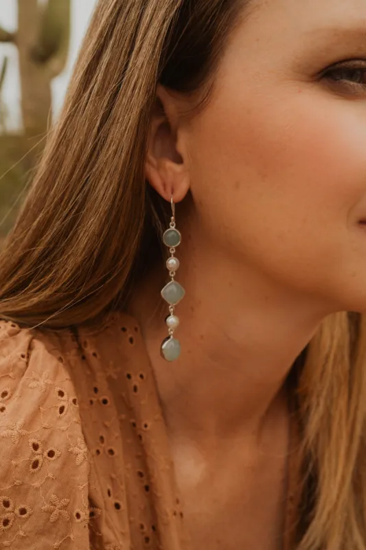 Antonio Earrings | Aqua Chalcedony + Pearl sold by Goldie Lew