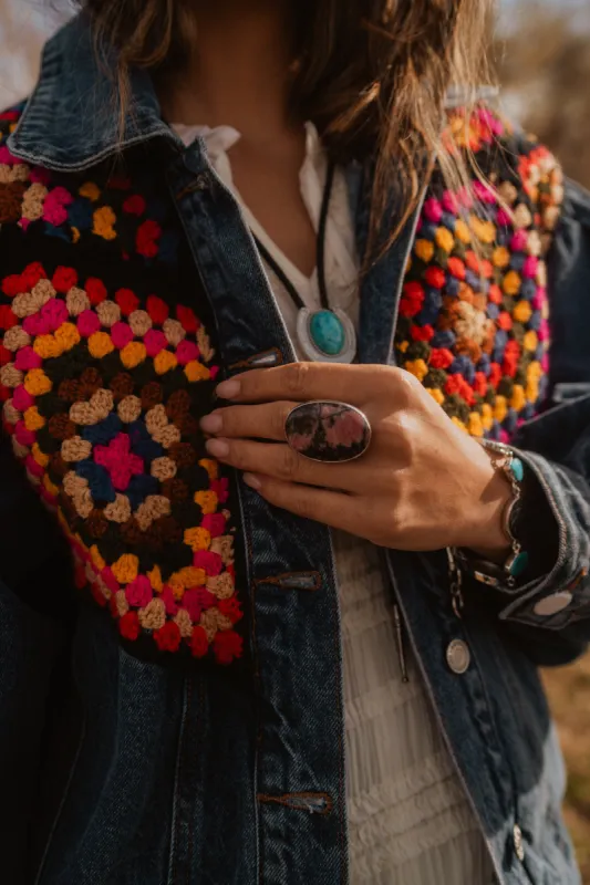 Cosma Ring | Pink Rhodonite sold by Goldie Lew