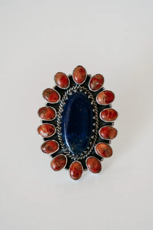 Aluma Ring | Coral + Blue Lapis sold by Goldie Lew