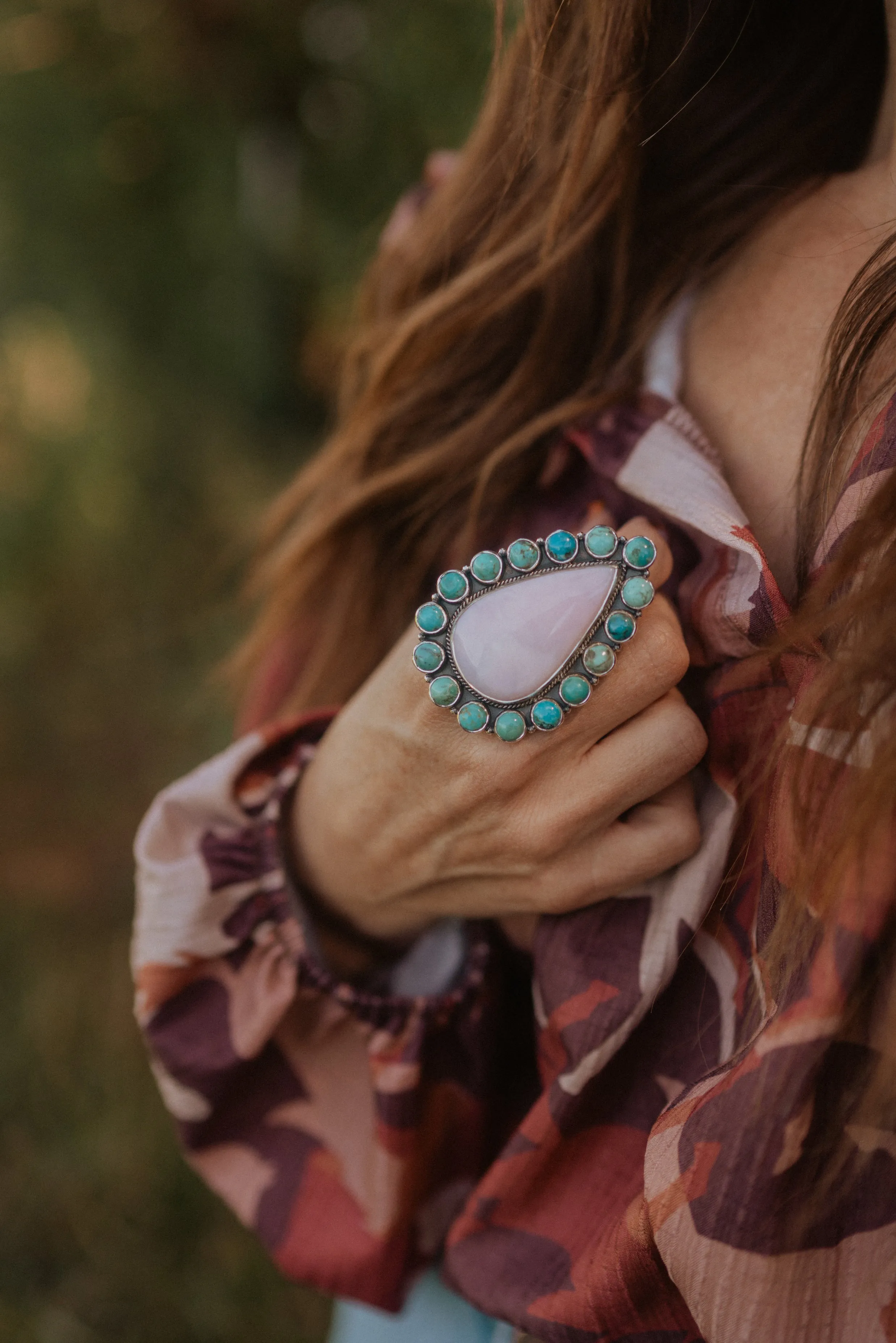 Mazzy Ring | Pink Petalite + Turquoise sold by Goldie Lew product image thumbnail 3