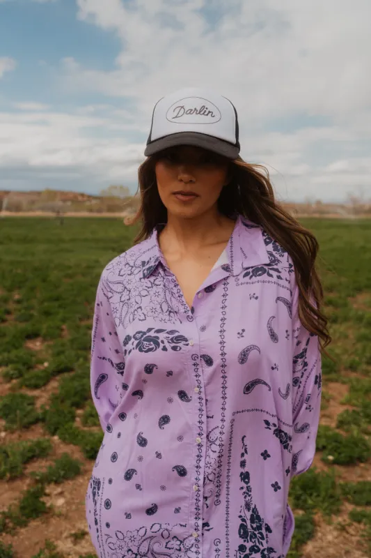 Black + White Darlin' Trucker Hat made by Goldie Lew