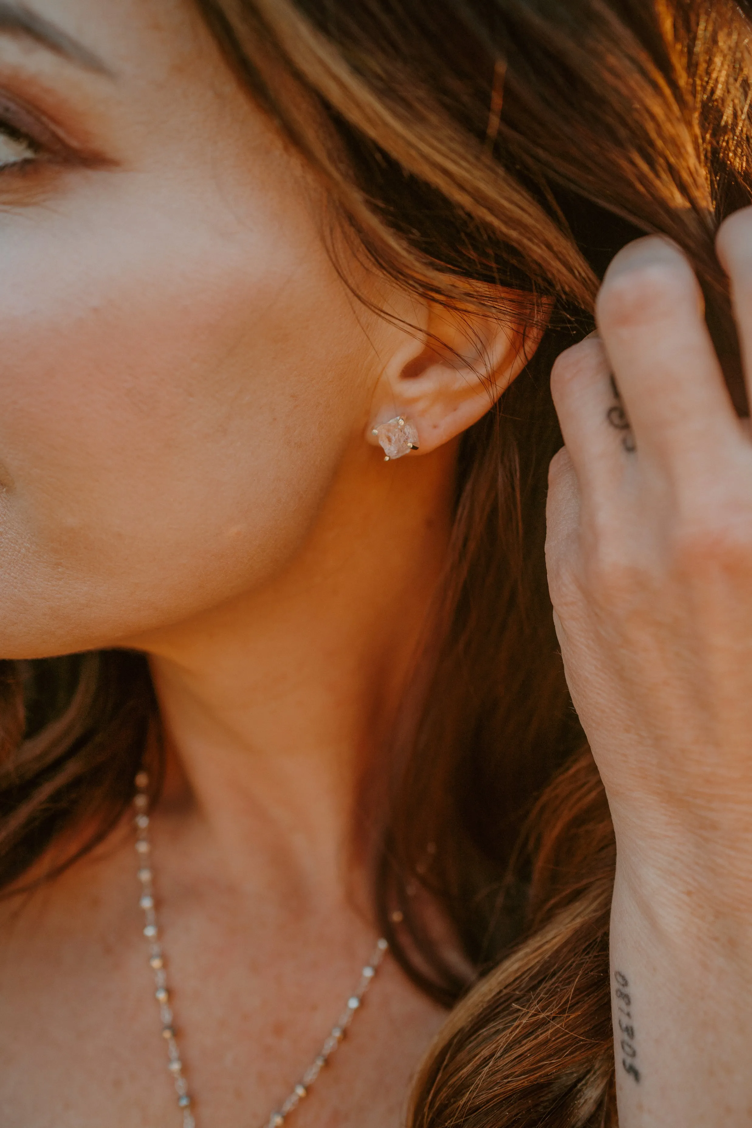 Gracie Studs | Rose Quartz sold by Goldie Lew