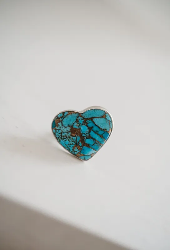 Heart Ring | Blue Copper Turquoise sold by Goldie Lew