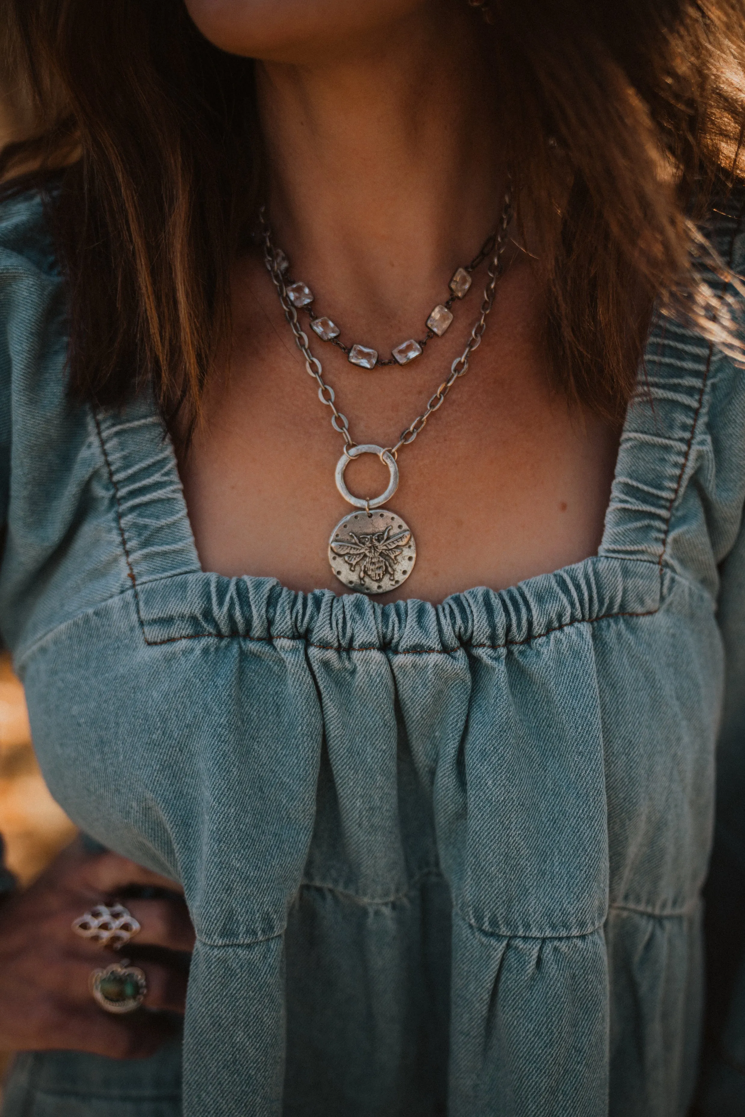 Big Silver Bee Necklace Set sold by Goldie Lew product image thumbnail 2
