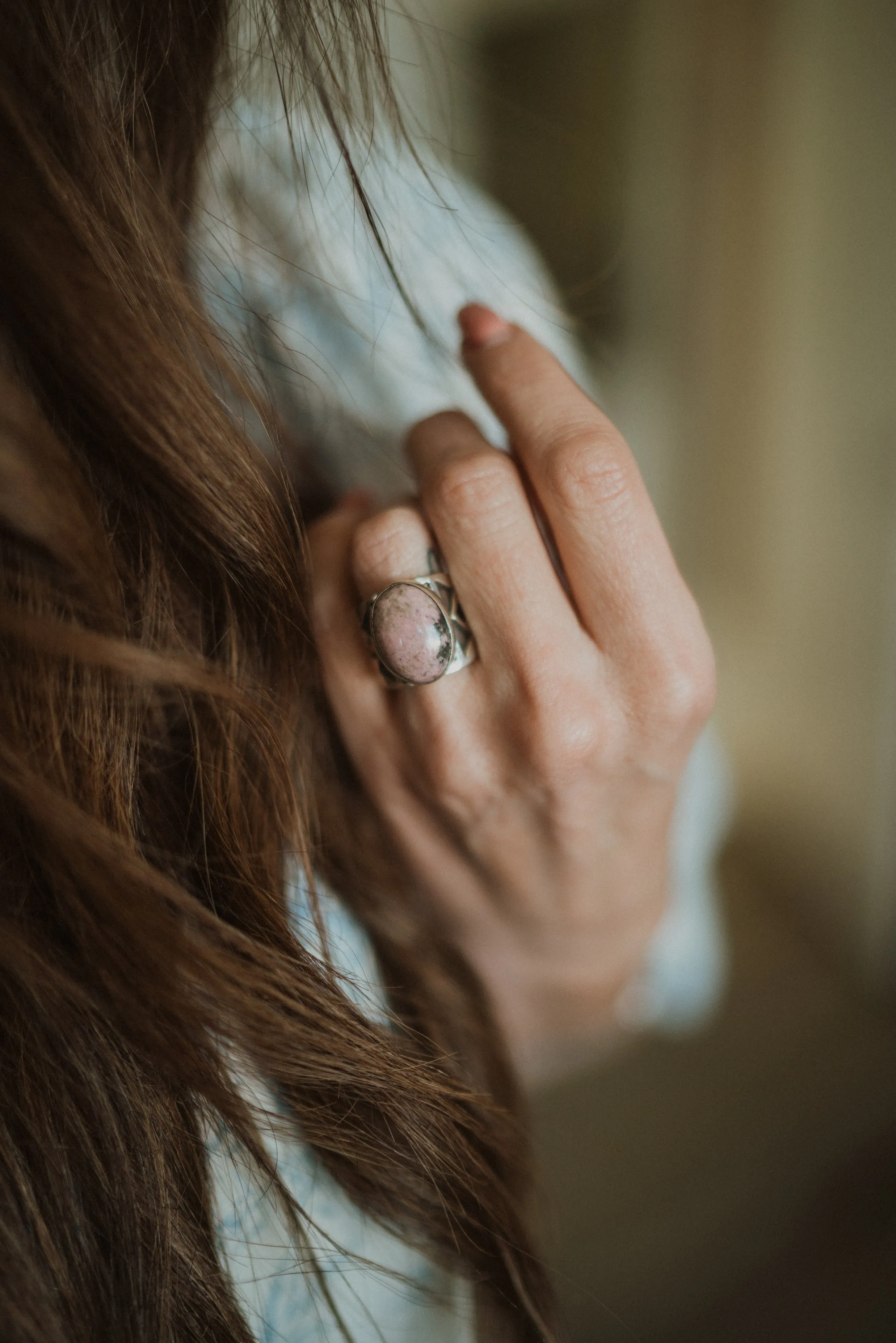 Joan Ring | Oval | Pink Rhodonite - FINAL SALE sold by Goldie Lew product image thumbnail 2