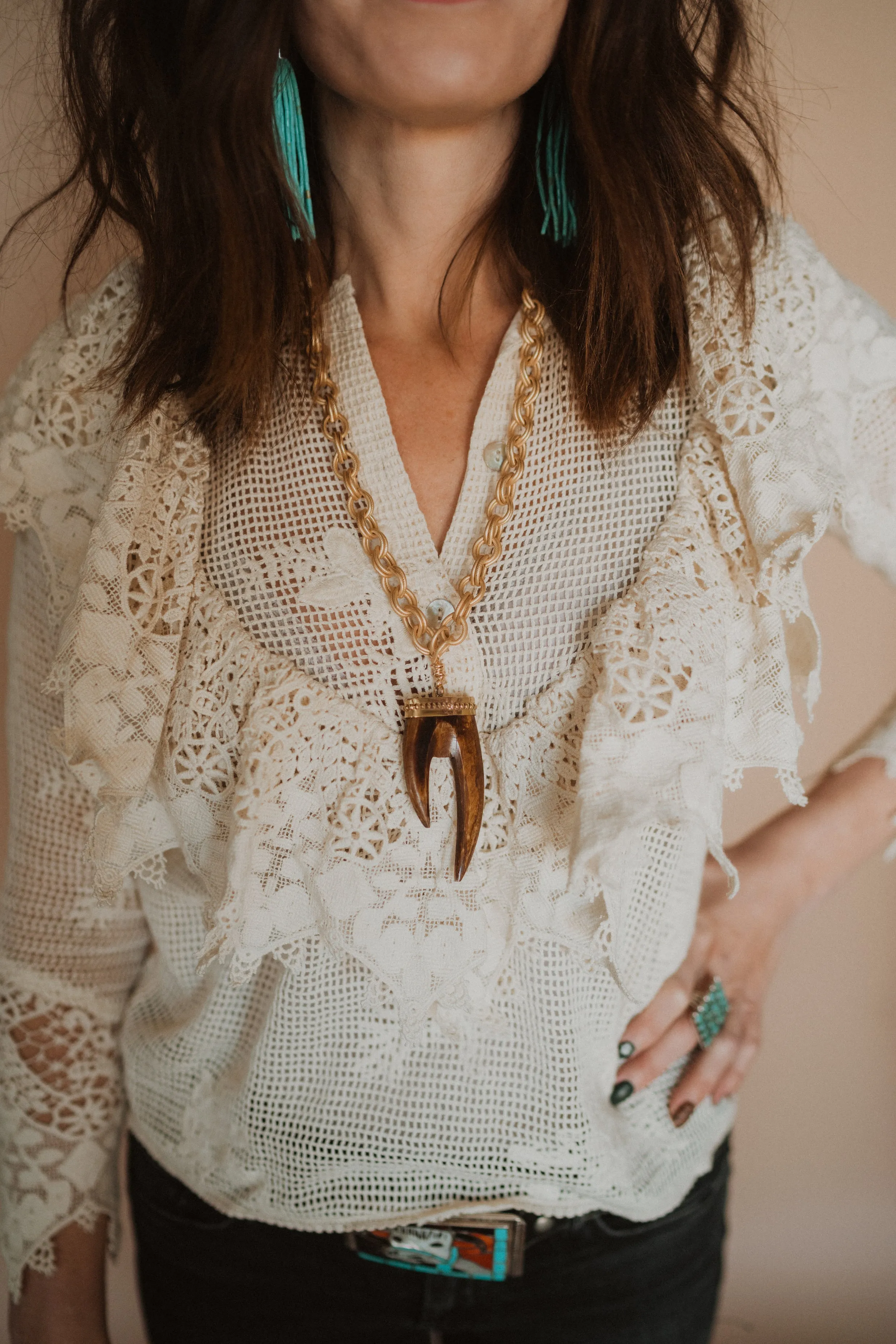 Thelma Double Etched Necklace sold by Goldie Lew