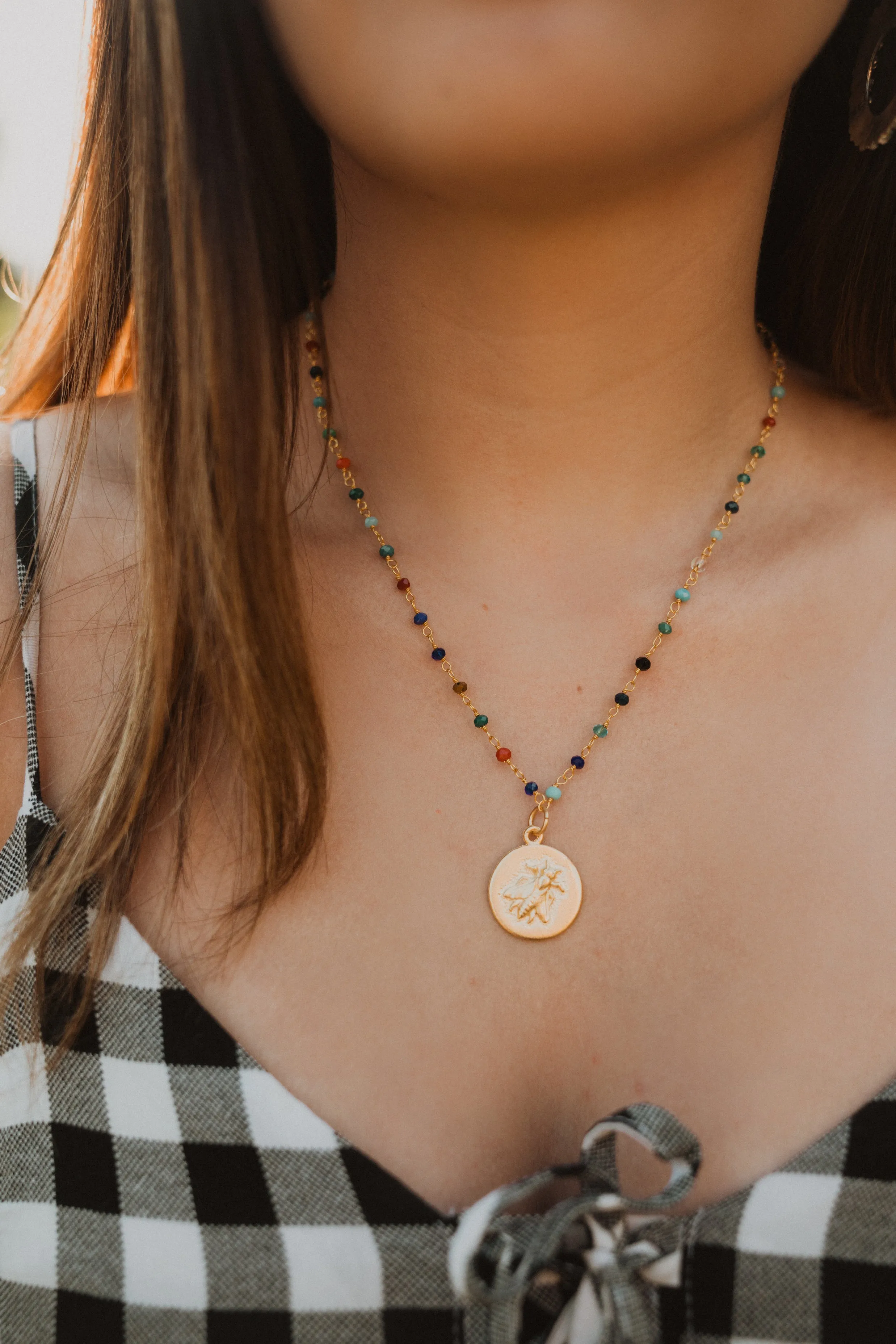 Bee Necklace | Gold | Multicolored Chain sold by Goldie Lew product image thumbnail 2