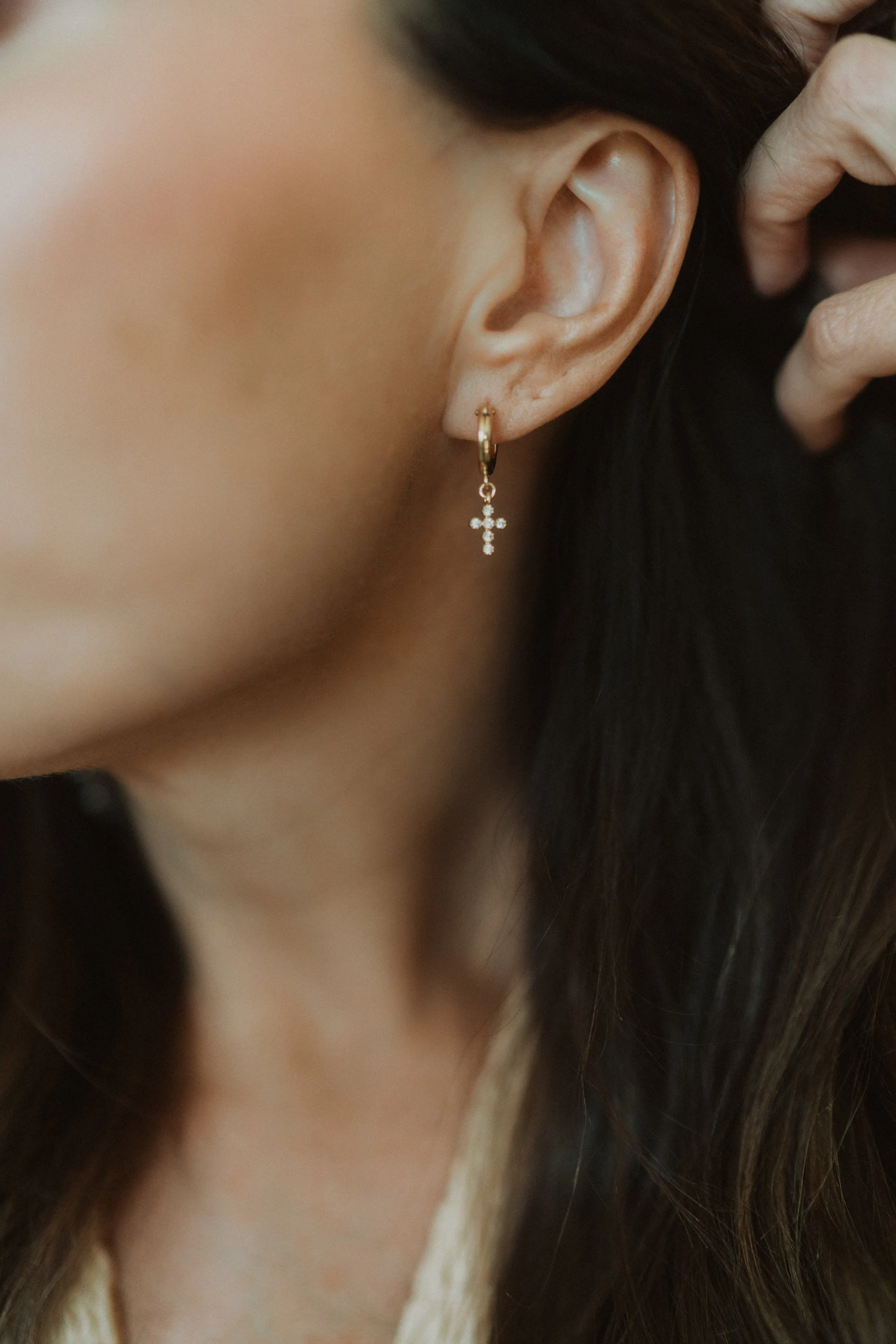 Crystal Cross Huggies sold by Goldie Lew