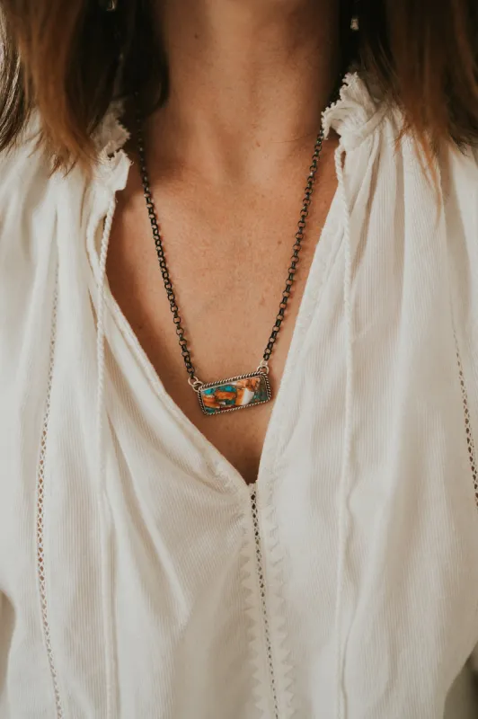 Lanna Necklace | Turquoise Spiny Oyster sold by Goldie Lew