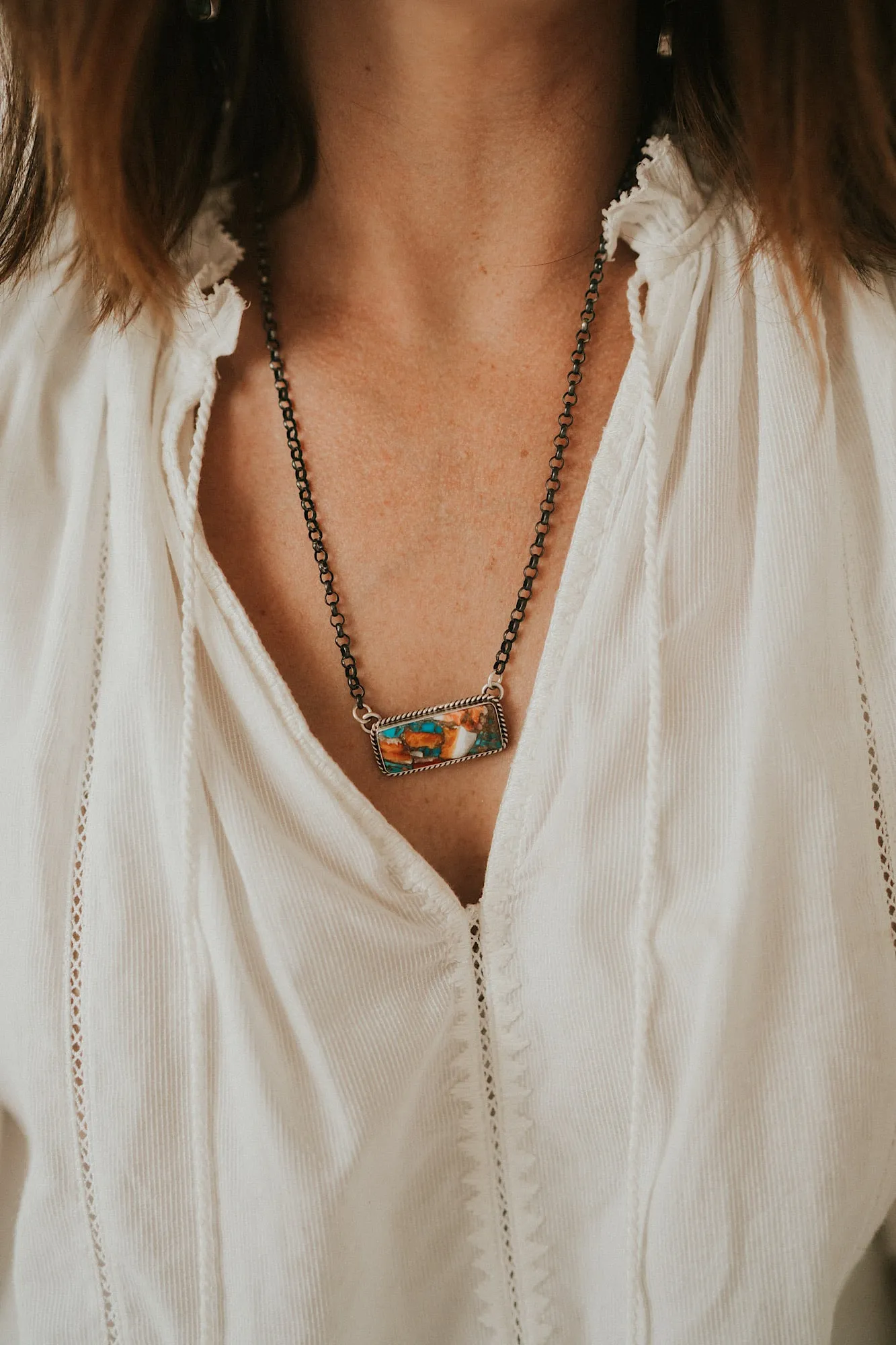 Lanna Necklace | Turquoise Spiny Oyster sold by Goldie Lew