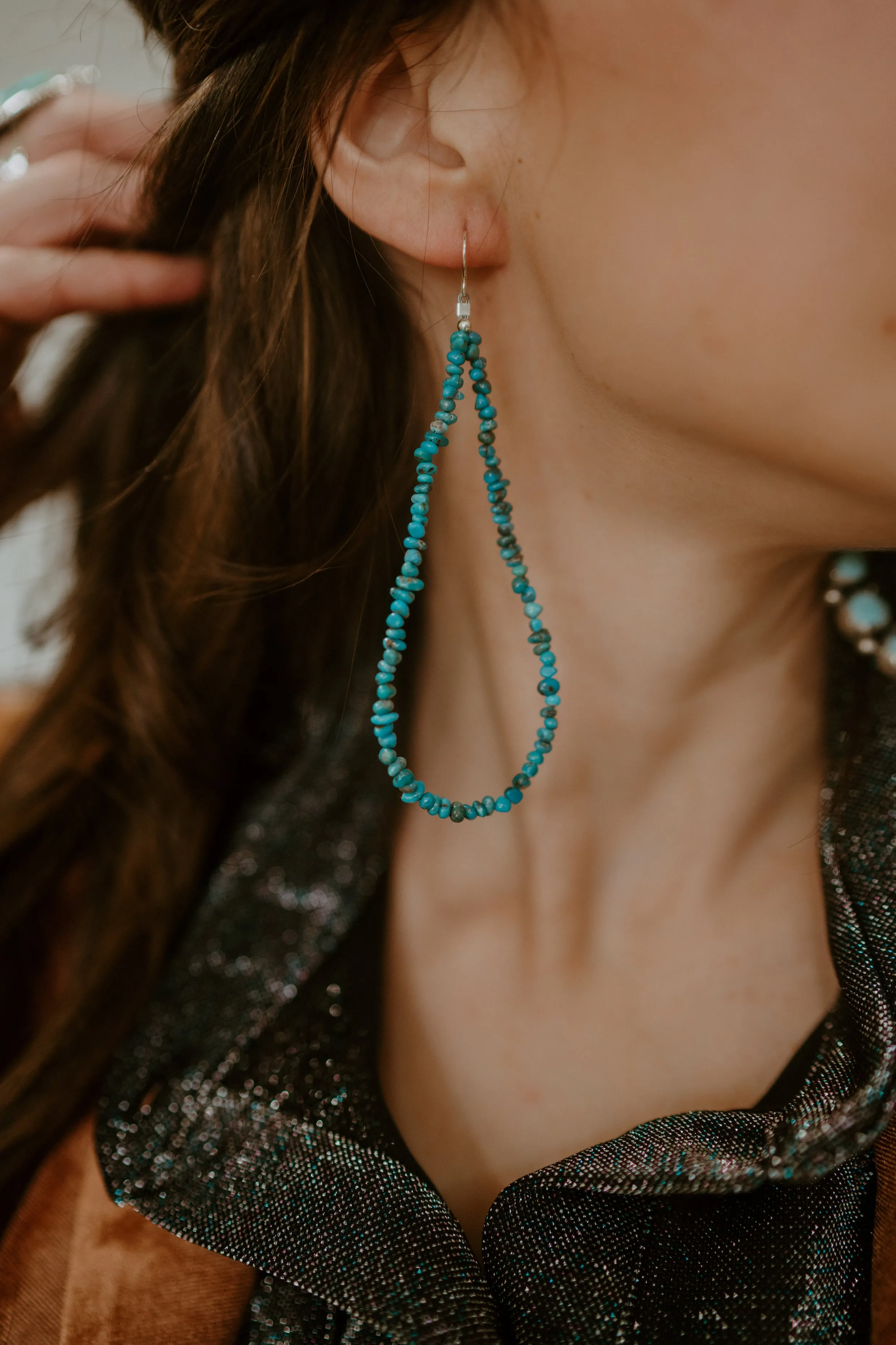 Shirley Earrings | Turquoise sold by Goldie Lew product image thumbnail 4