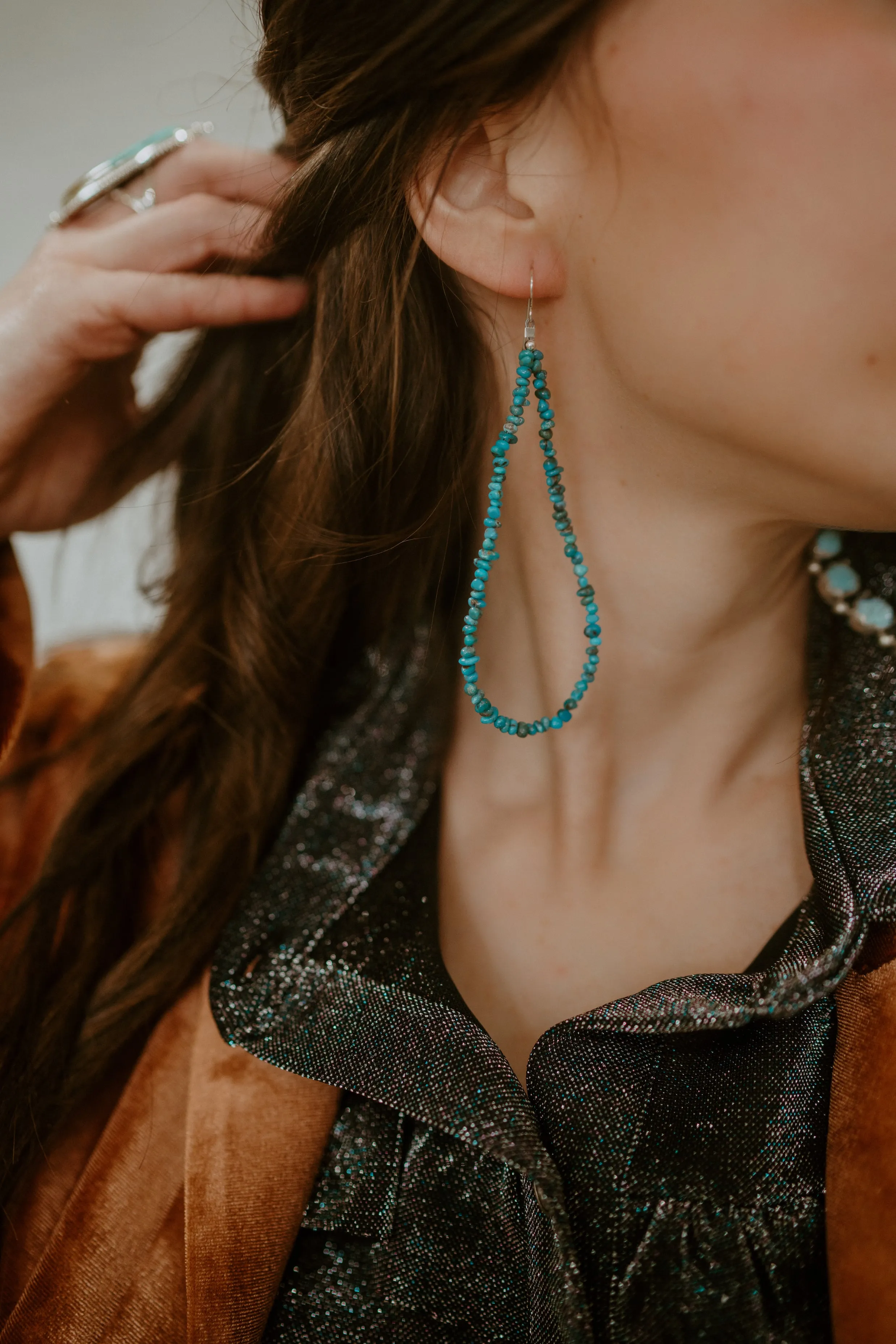 Shirley Earrings | Turquoise sold by Goldie Lew product image thumbnail 3