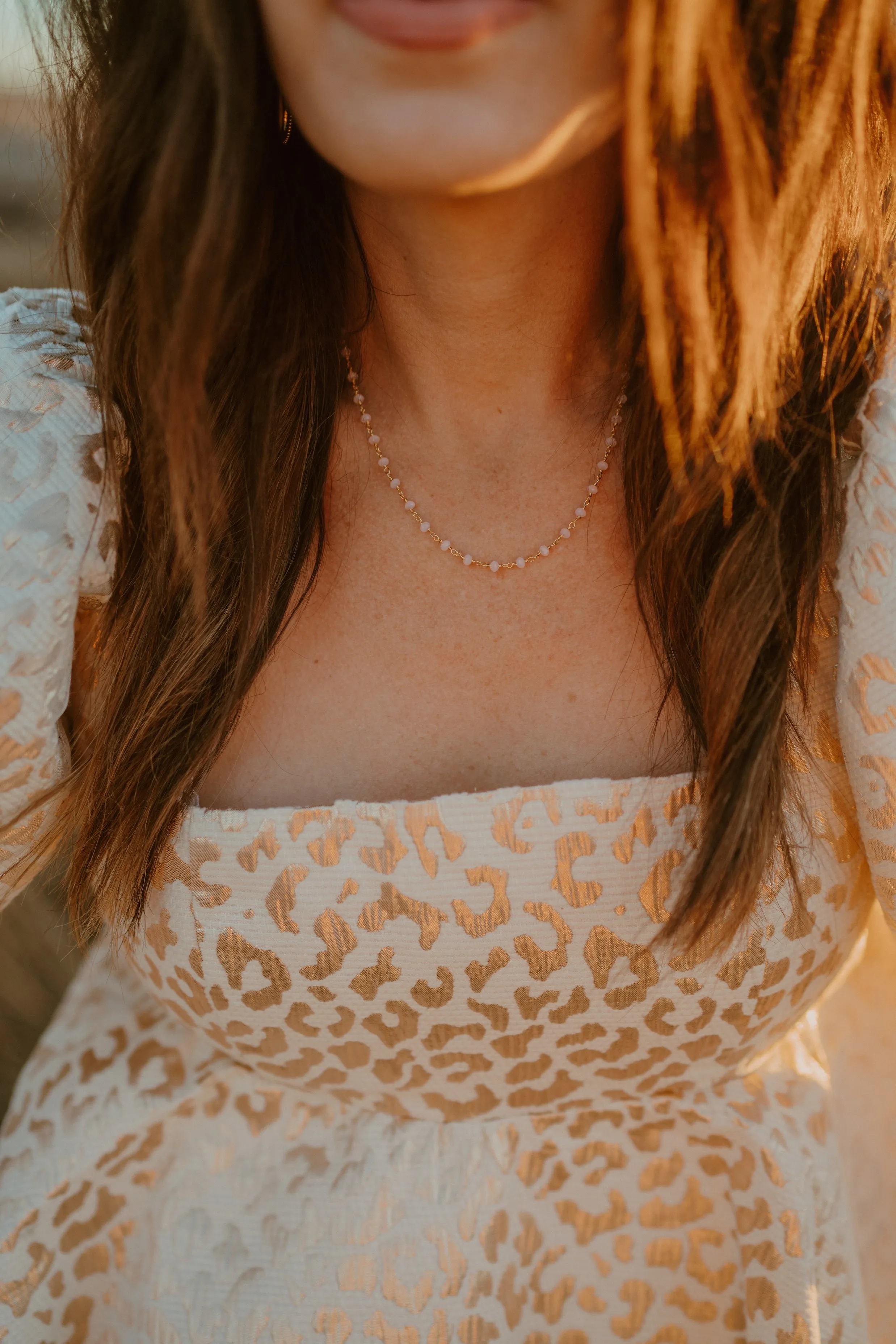 Mae Necklace | Pink + Gold sold by Goldie Lew