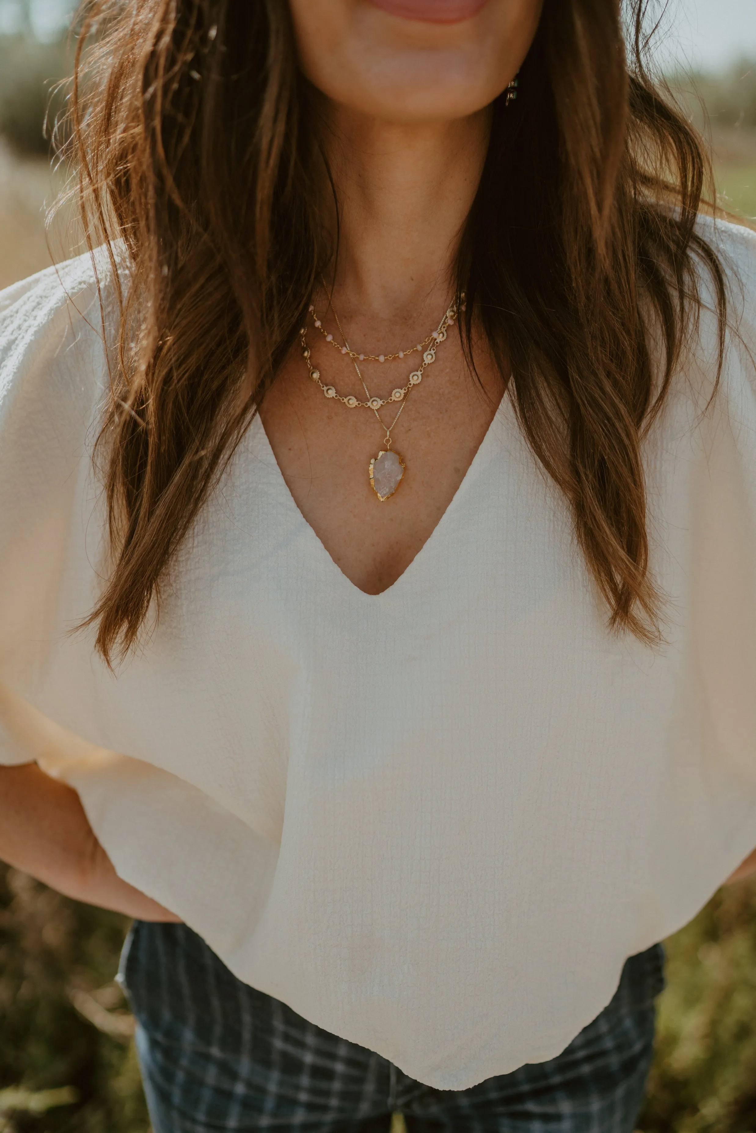 Mae Necklace | Pink + Gold sold by Goldie Lew product image thumbnail 4