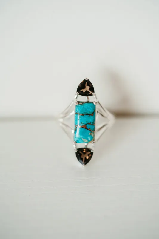 Vale Ring | Turquoise + Smoky Quartz sold by Goldie Lew