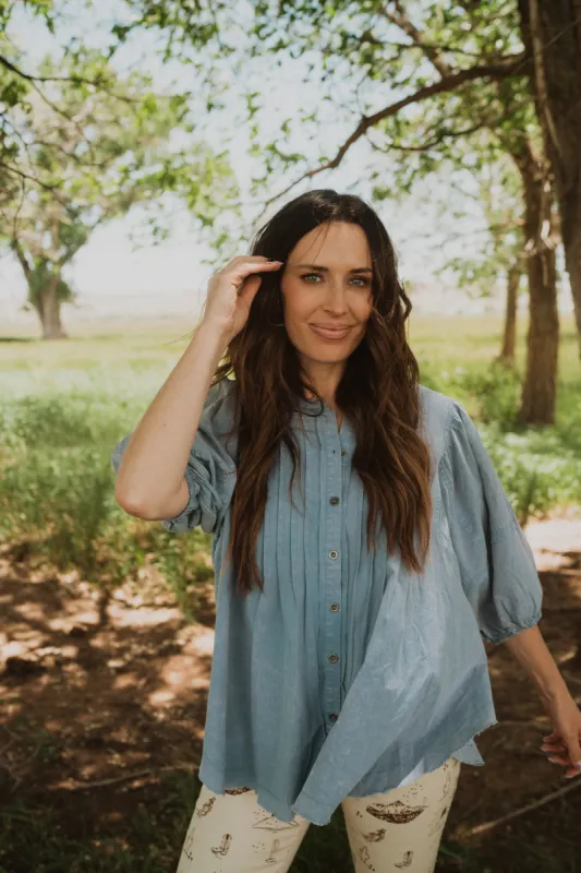 Chrishell Top | Blue sold by Goldie Lew