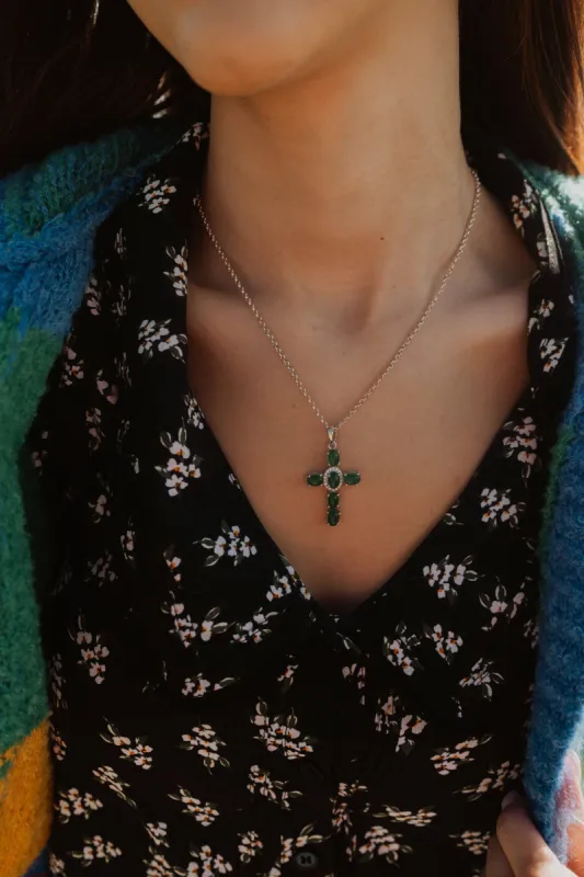 Emerald Cross Necklace sold by Goldie Lew