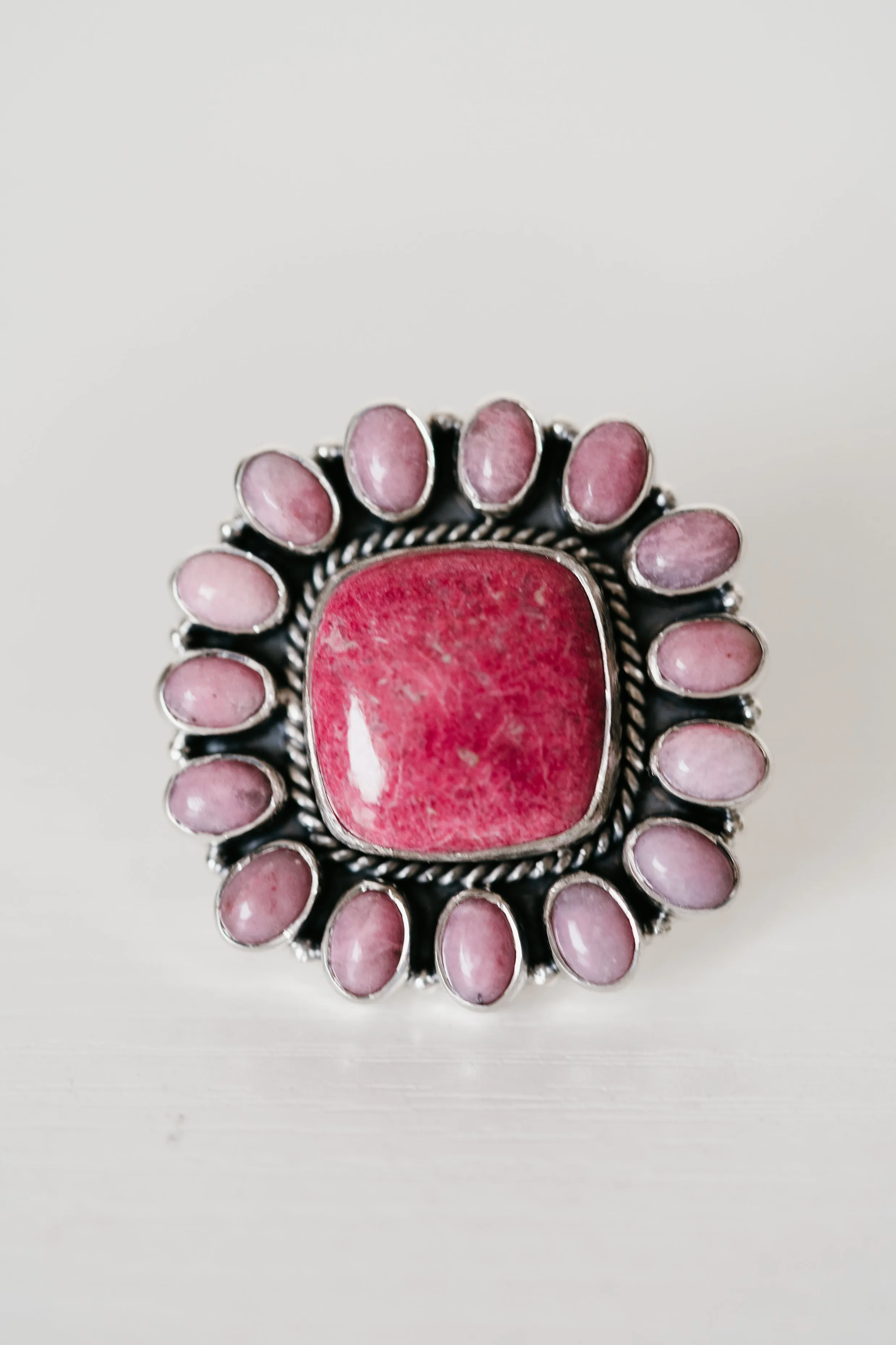 Small Chad Ring | Pink Rhodonite sold by Goldie Lew