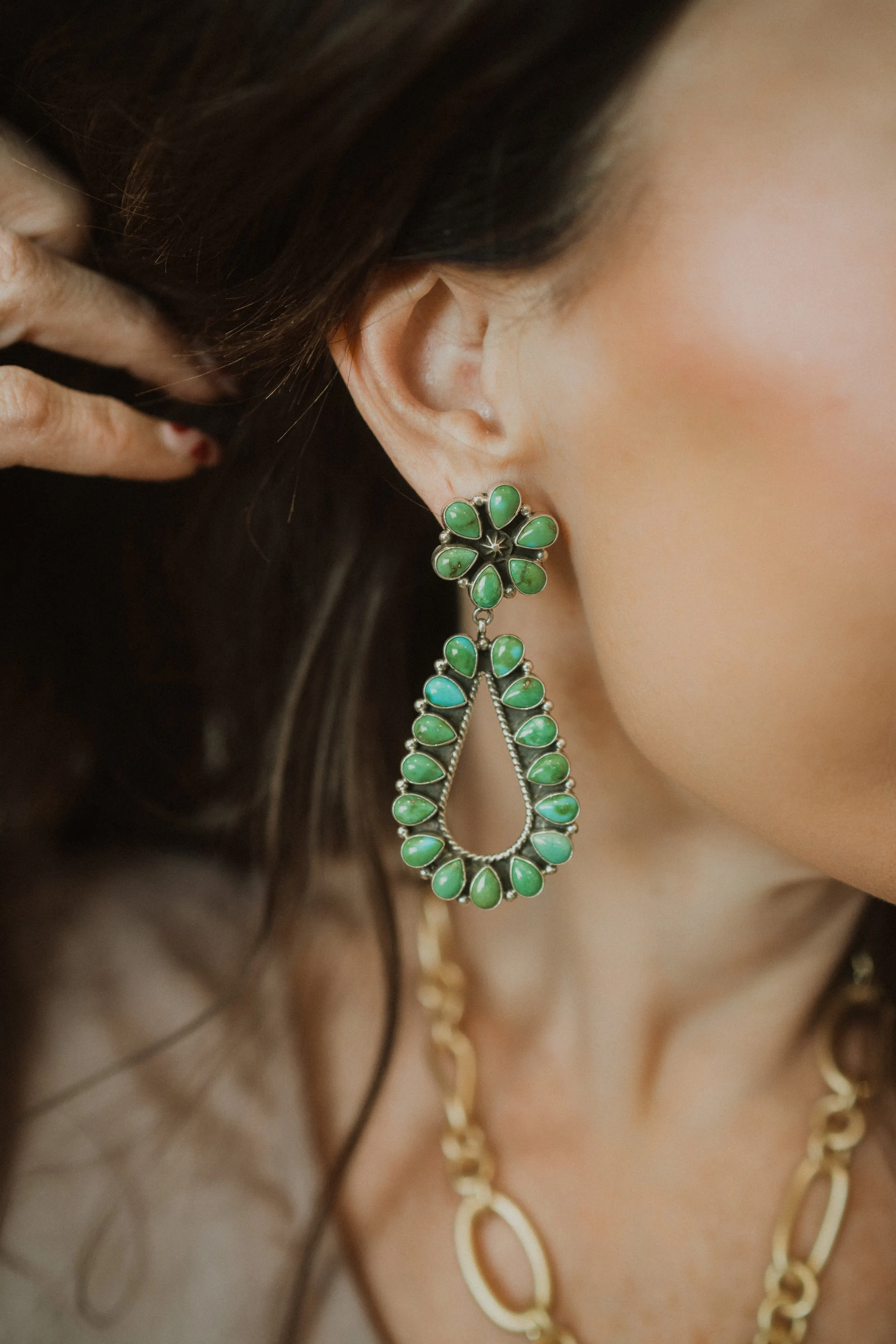 Arabella Earrings | Green Turquoise sold by Goldie Lew product image thumbnail 3