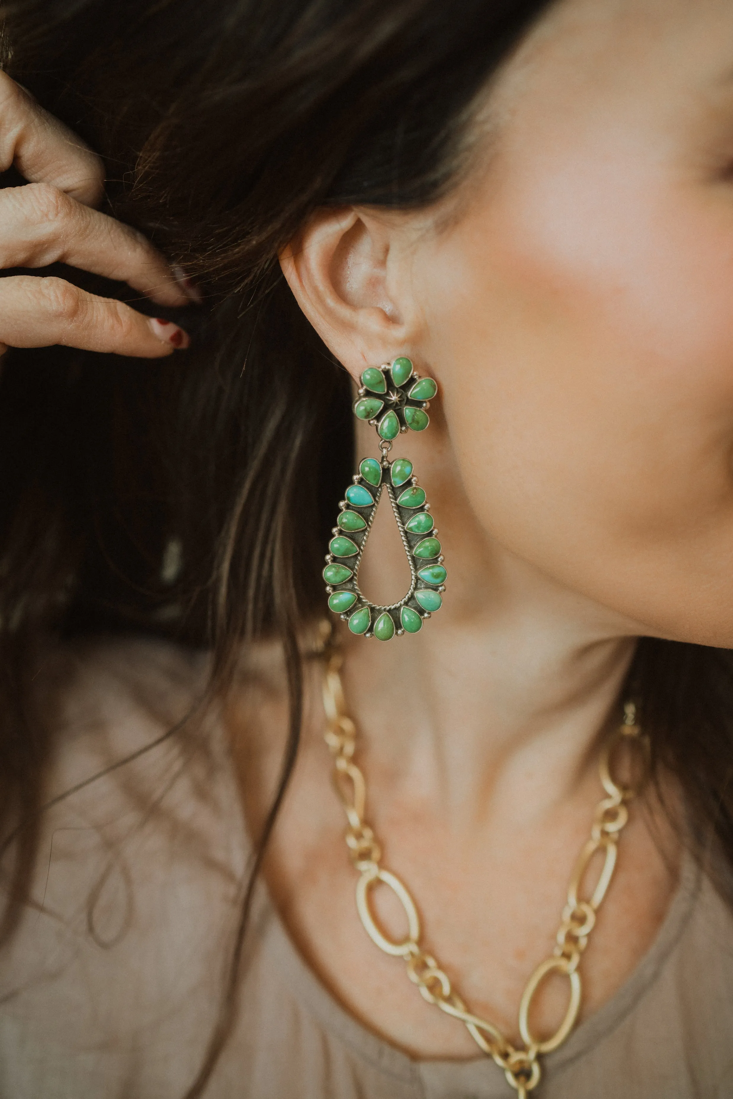 Arabella Earrings | Green Turquoise sold by Goldie Lew