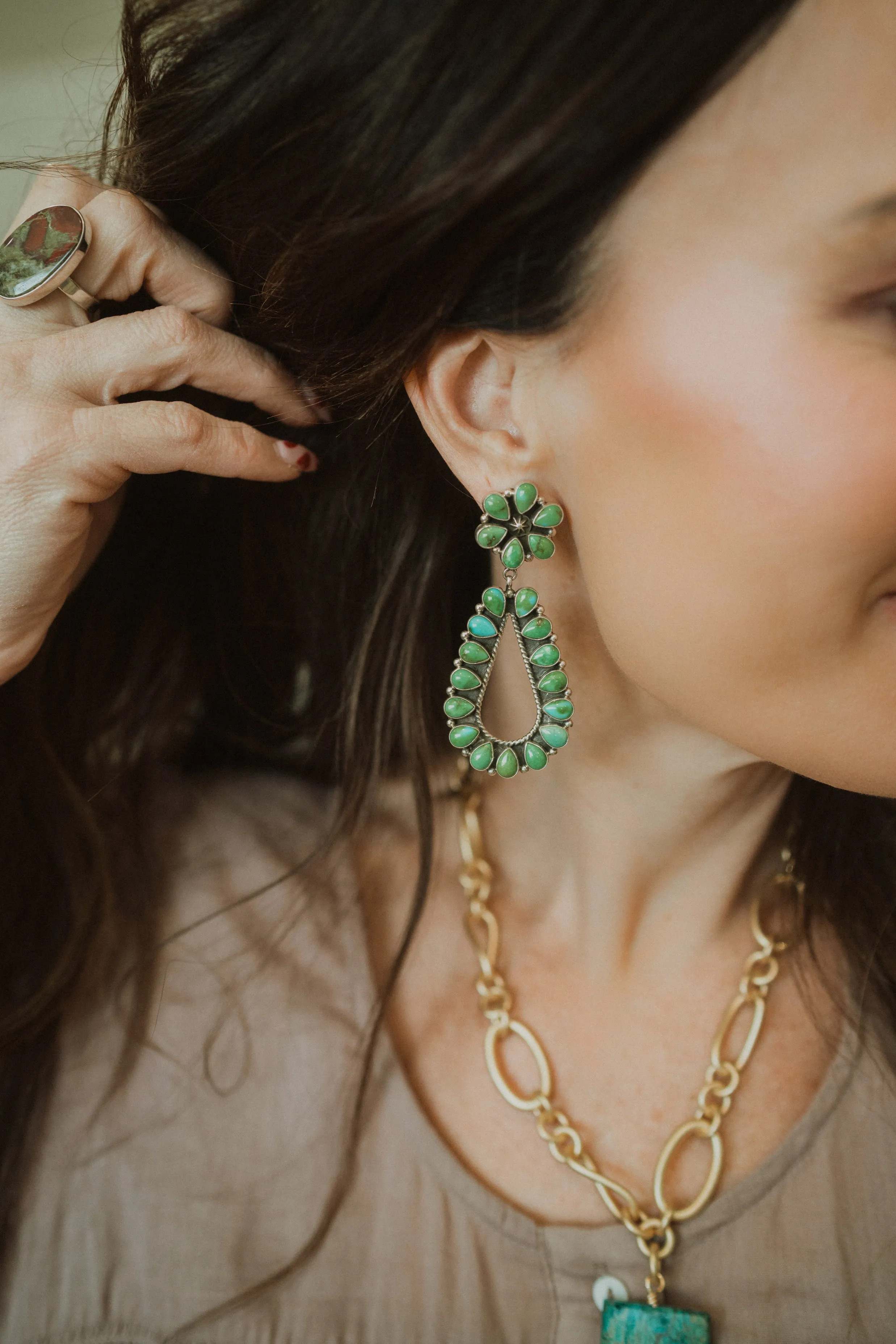 Arabella Earrings | Green Turquoise sold by Goldie Lew product image thumbnail 2