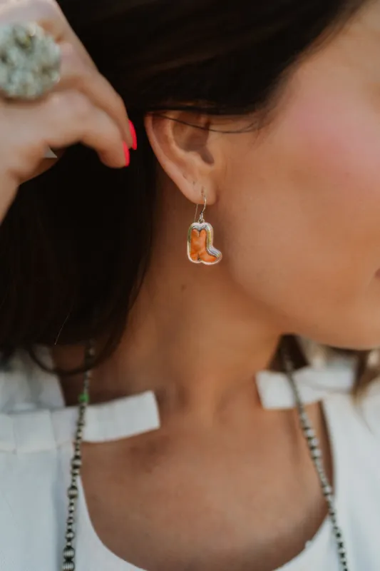 Coral Cowboy Boot Earrings sold by Goldie Lew