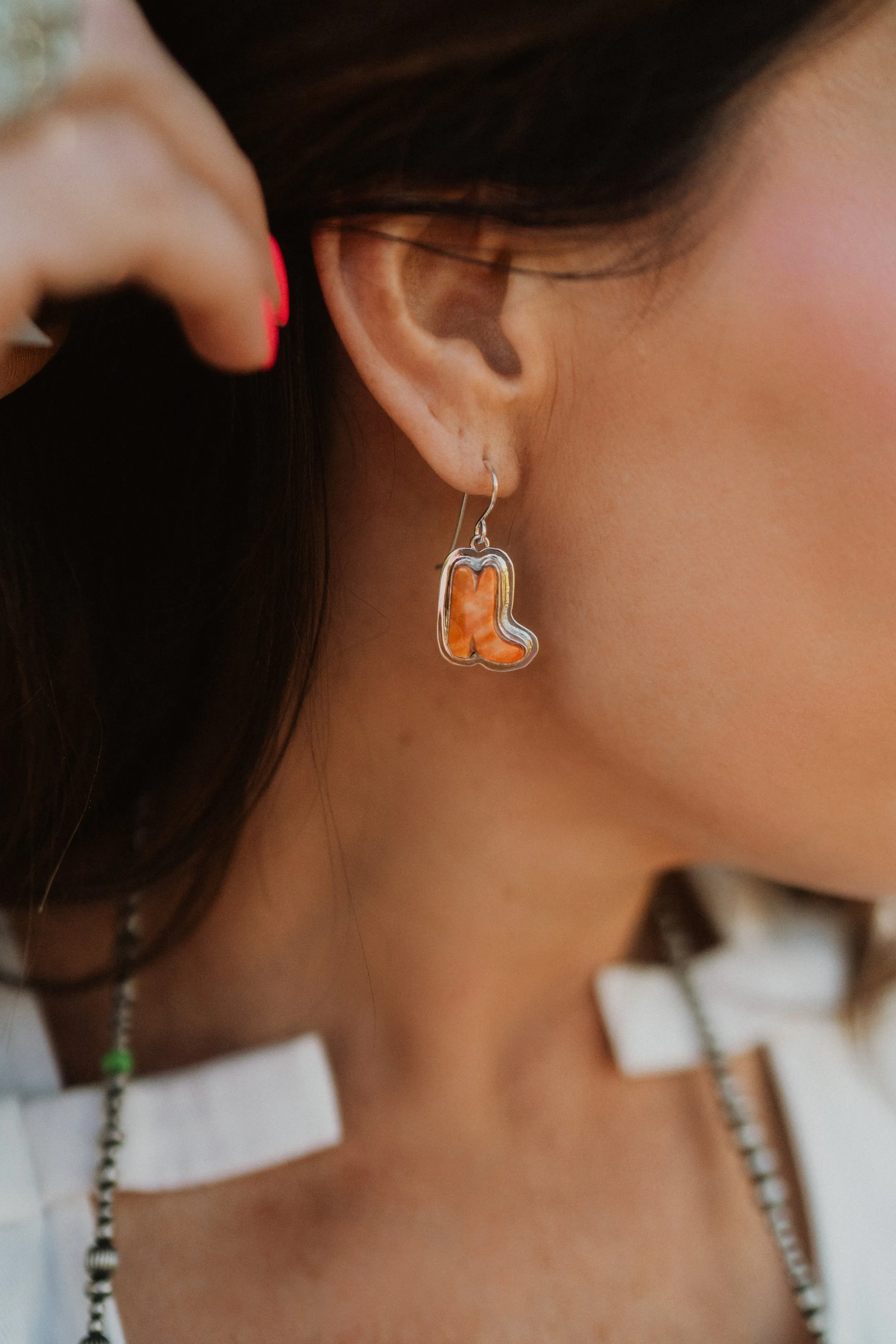 Coral Cowboy Boot Earrings sold by Goldie Lew product image thumbnail 2