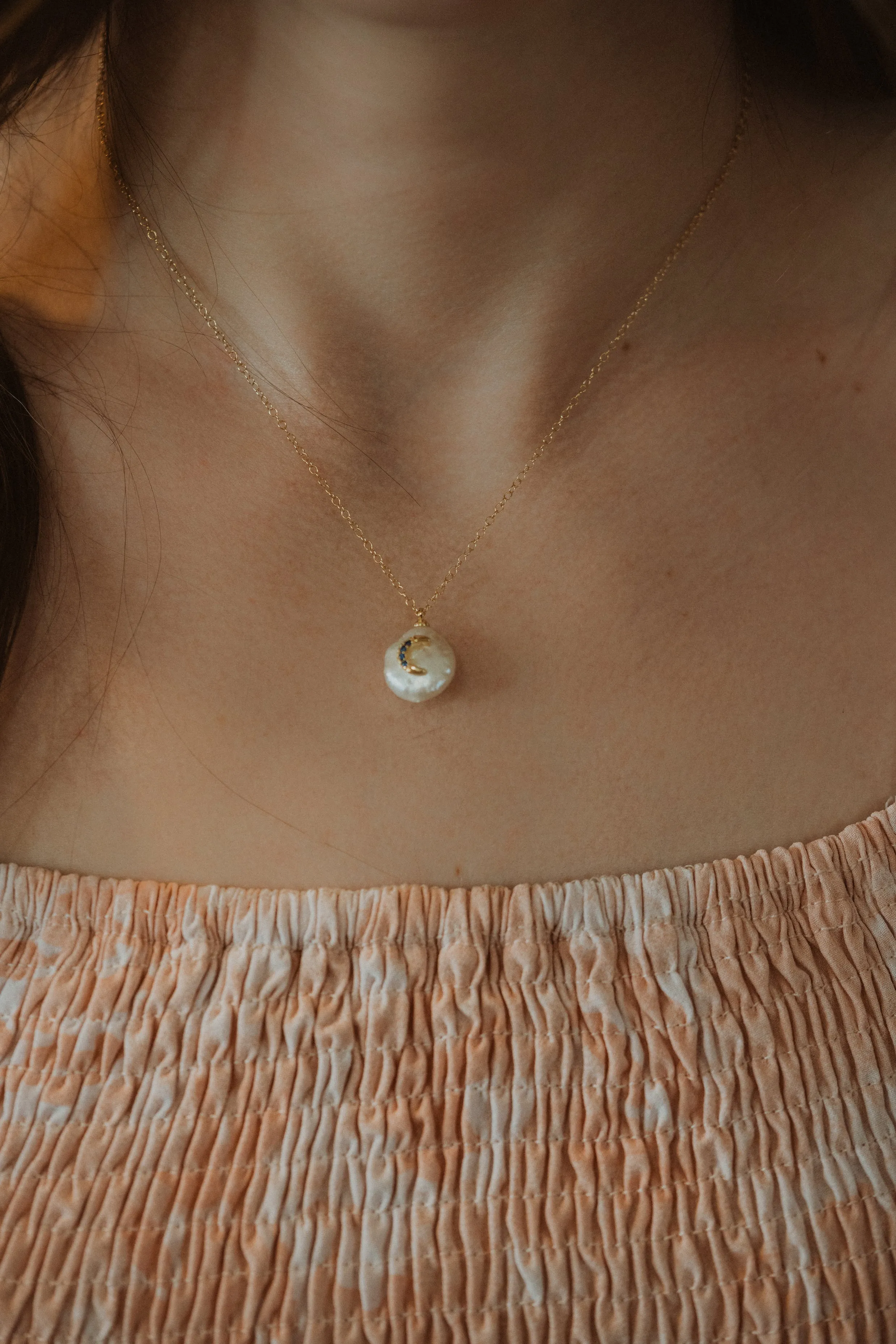 Pearl and Moon Necklace | Gold sold by Goldie Lew product image thumbnail 4