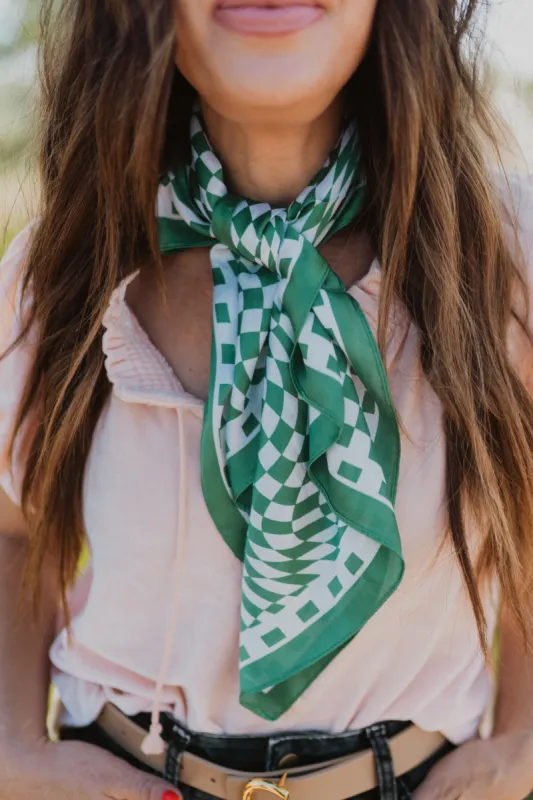 Green Checkered Illusion Wild Rag sold by Goldie Lew