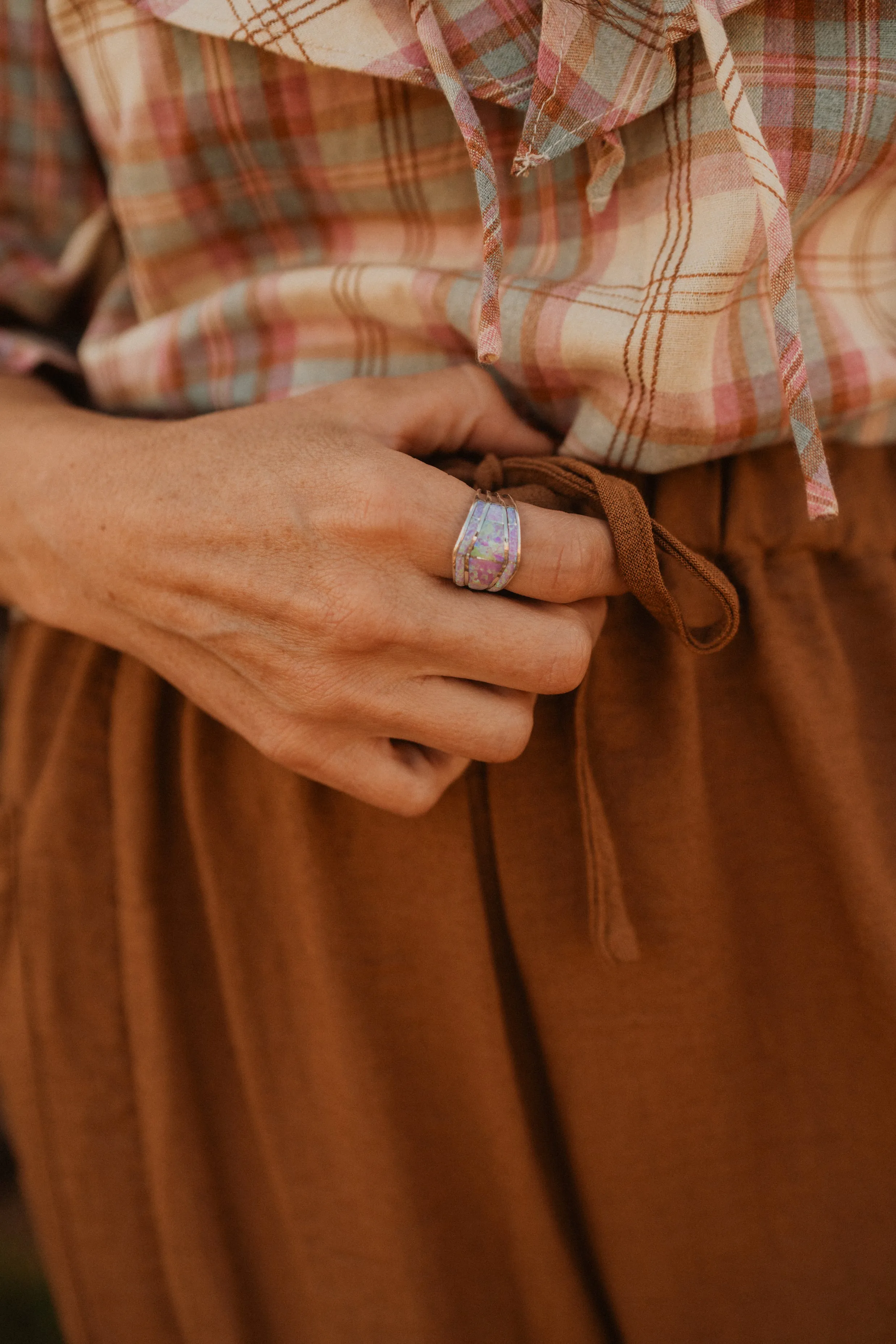 Single Bar Shield Ring | Pink Opal sold by Goldie Lew