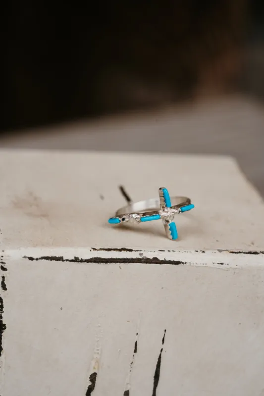 Horizontal Cross Ring | Turquoise sold by Goldie Lew