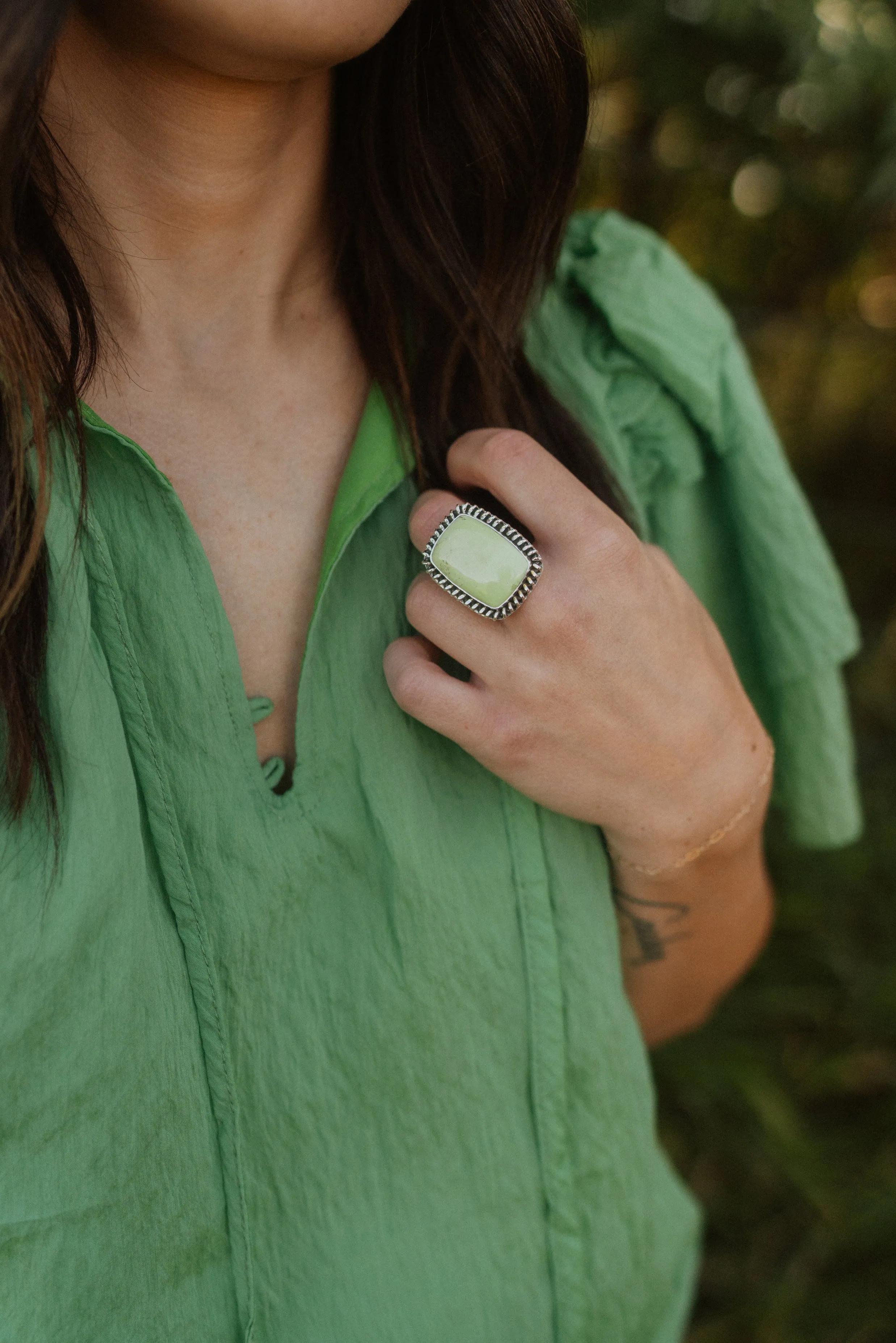 Pandora Ring | Lemon Chrysoprase sold by Goldie Lew