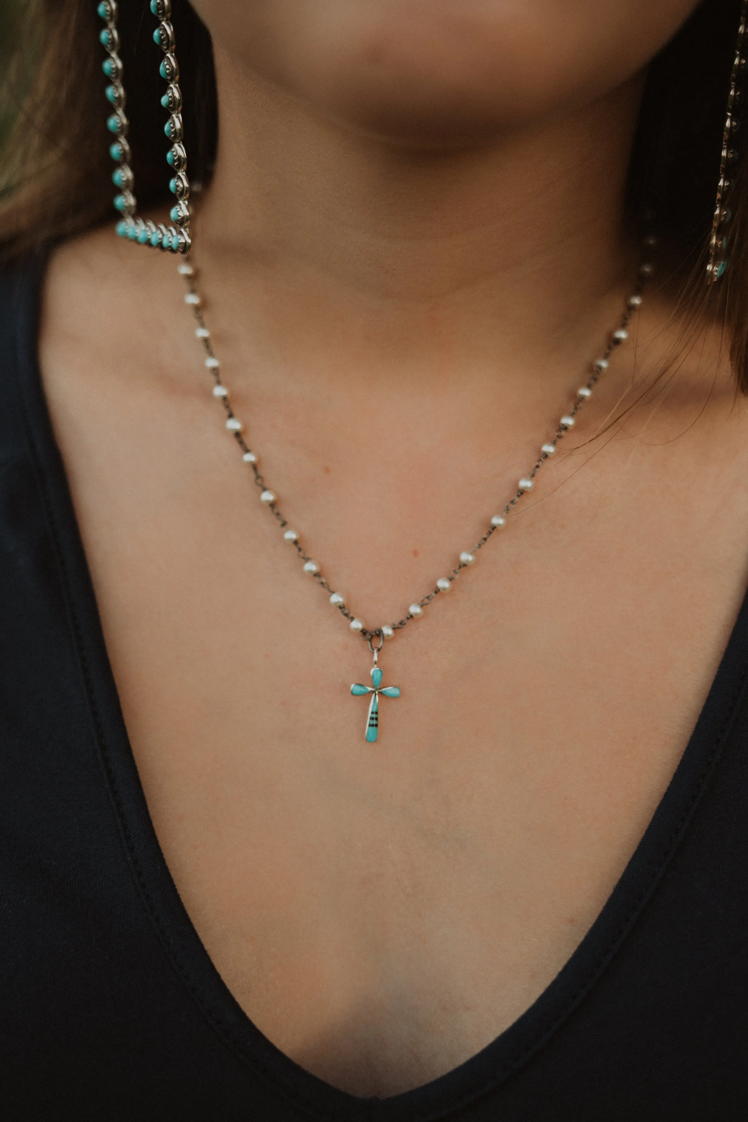 Turquoise and Black Cross Necklace | Jonas Chain sold by Goldie Lew product image thumbnail 2