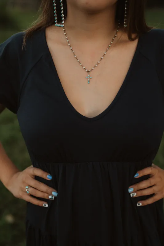 Turquoise and Black Cross Necklace | Jonas Chain sold by Goldie Lew