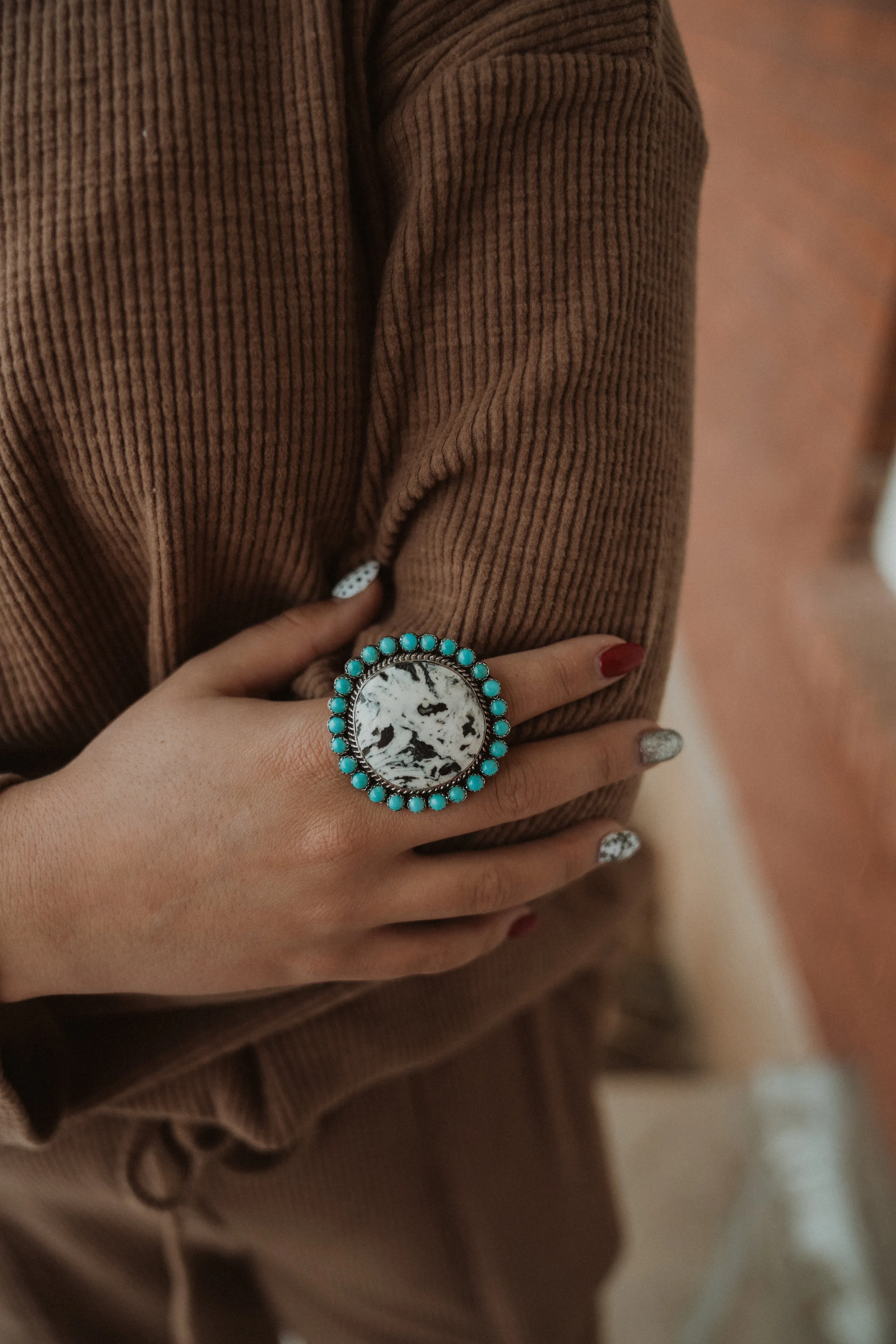 Kelsey Ring | White Buffalo + Turquoise - FINAL SALE sold by Goldie Lew product image thumbnail 3