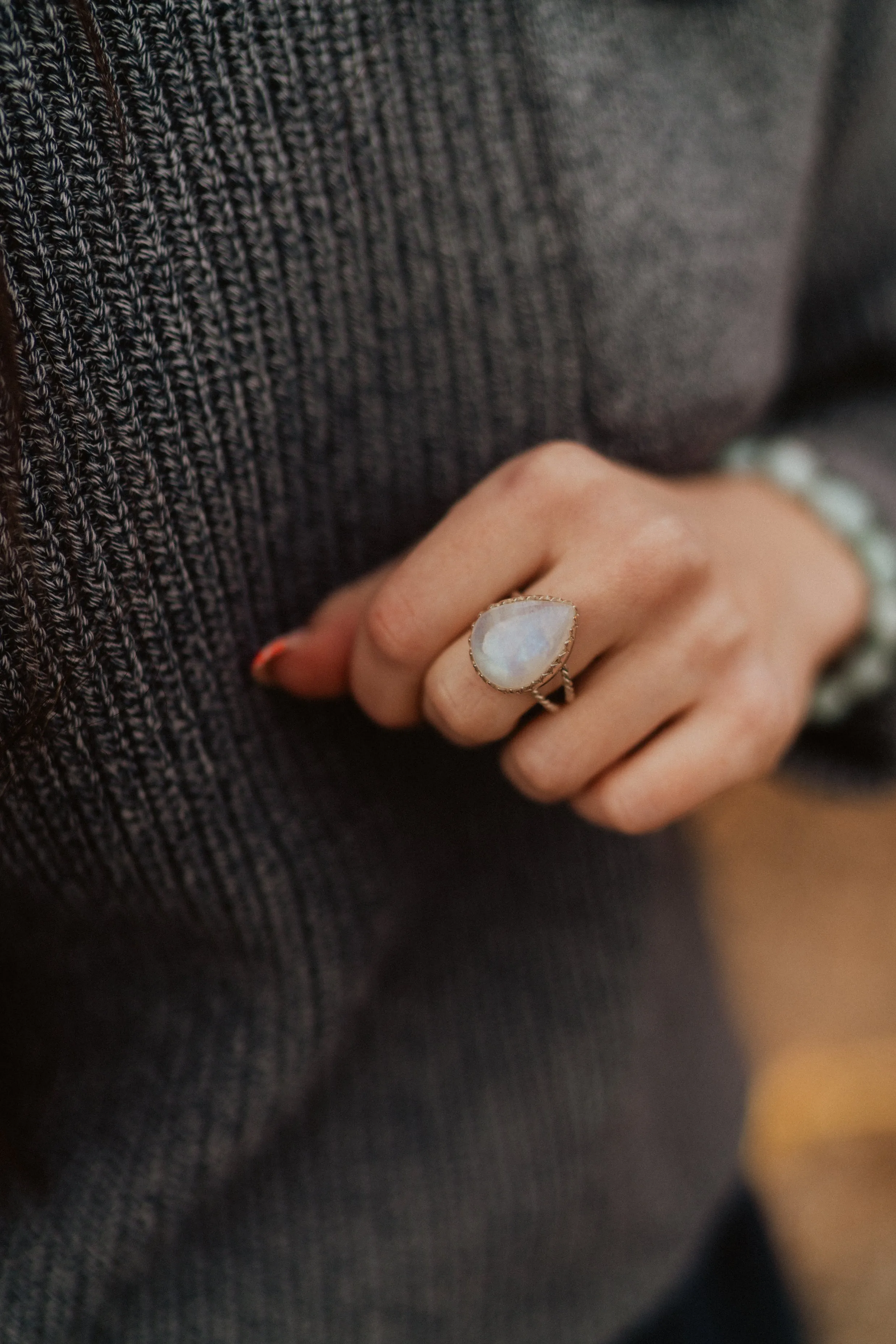 Lyra Ring | Rainbow Moonstone sold by Goldie Lew product image thumbnail 3