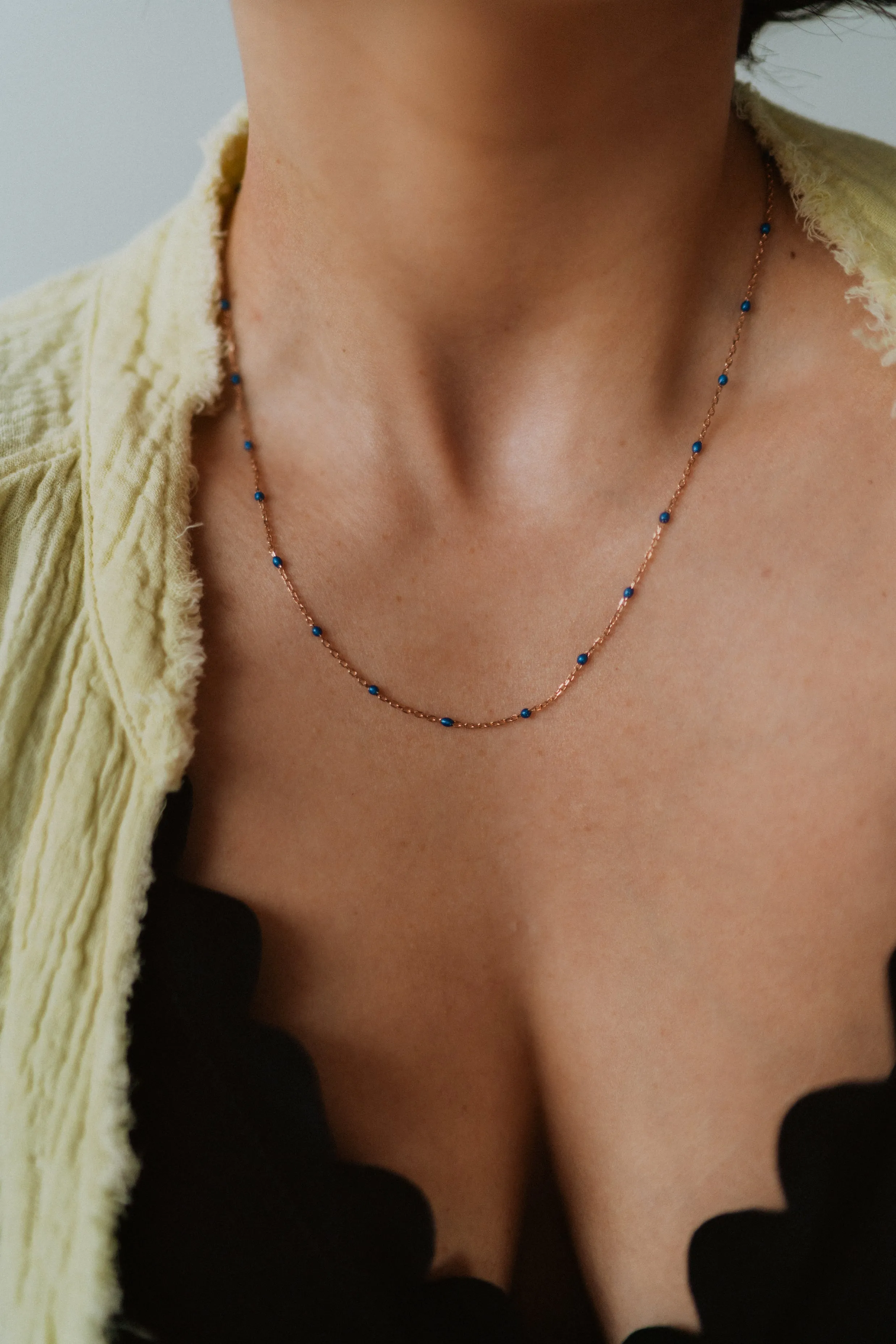 Maria Necklace | Rose Gold + Blue sold by Goldie Lew