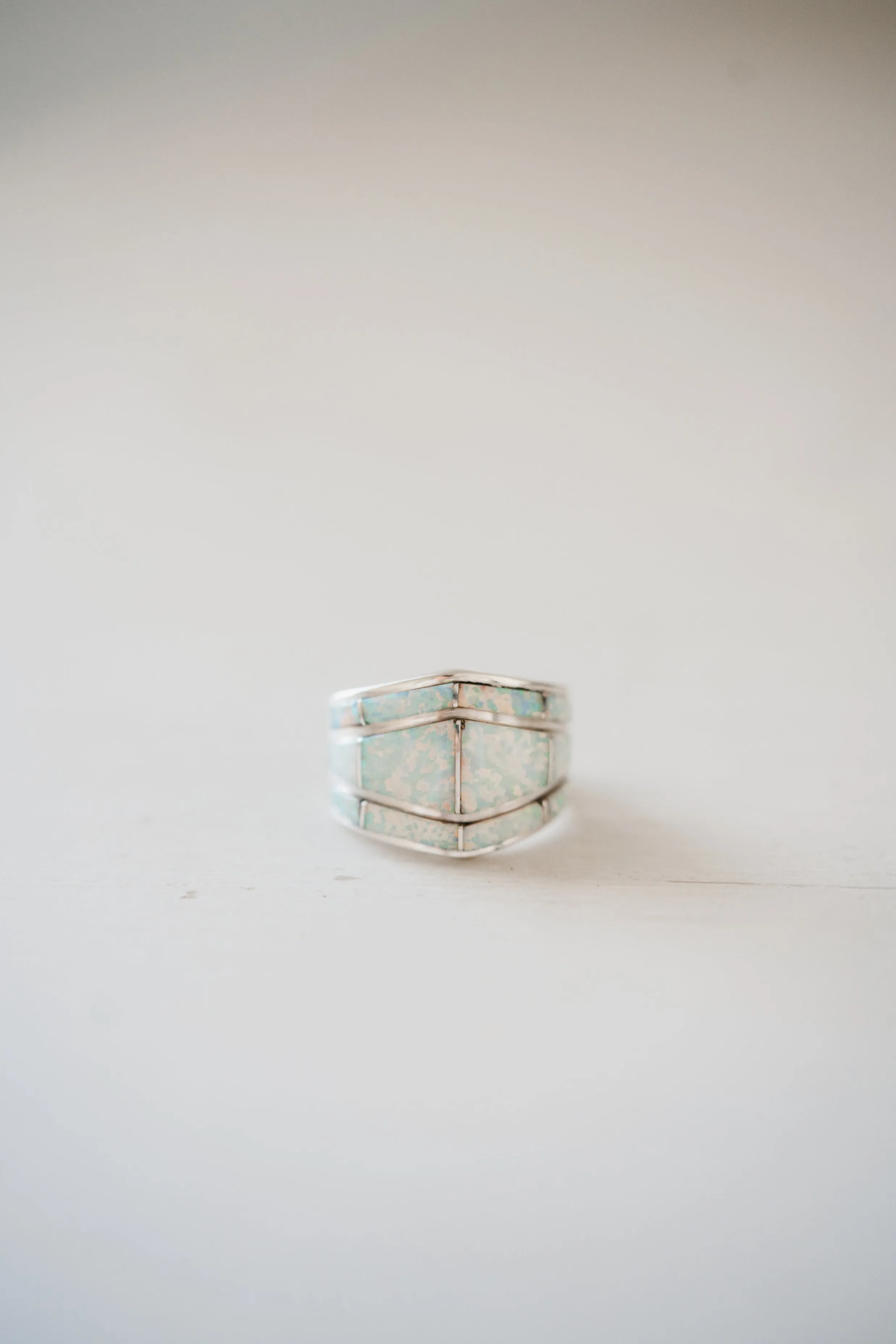 Single Bar Shield Ring | White Opal sold by Goldie Lew
